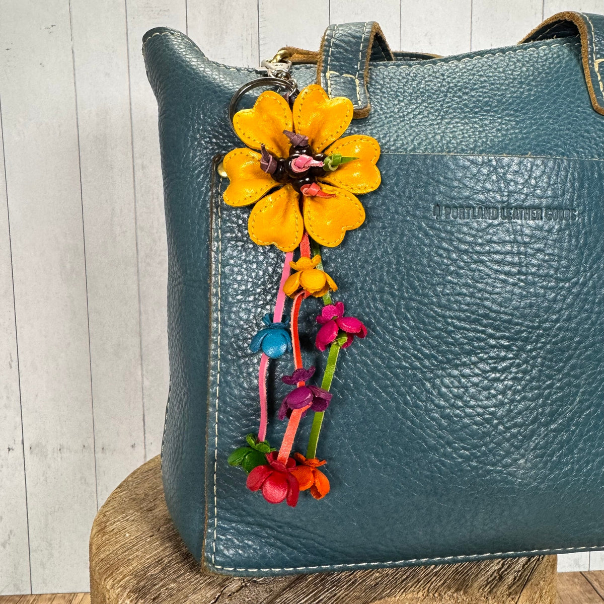 Yellow Daisy Bag Charm Genuine Leather Flower Purse Charm NEW1