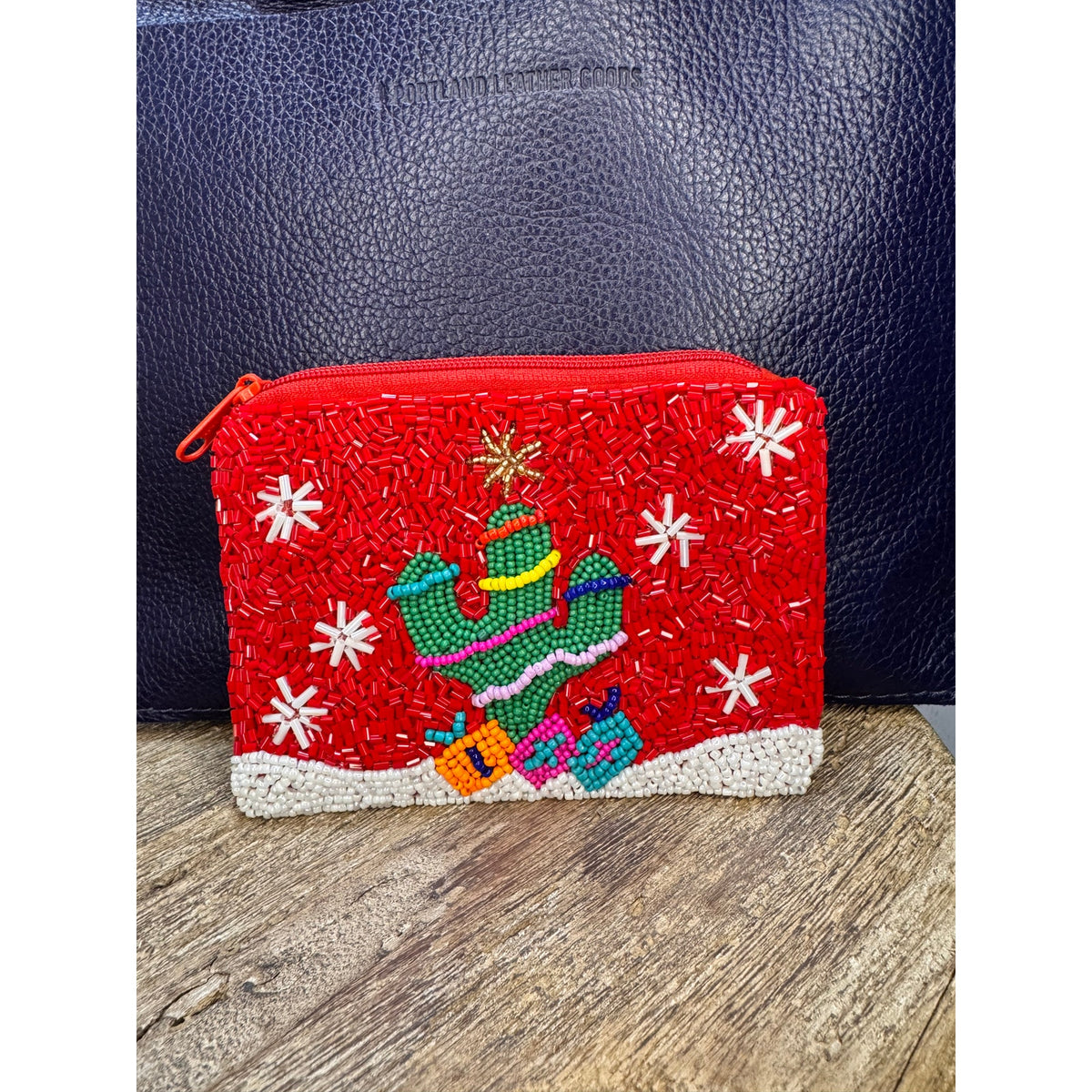 Christmas Cactus Beaded Coin Purse Holiday Pouch Womens Gift for Her NEW!
