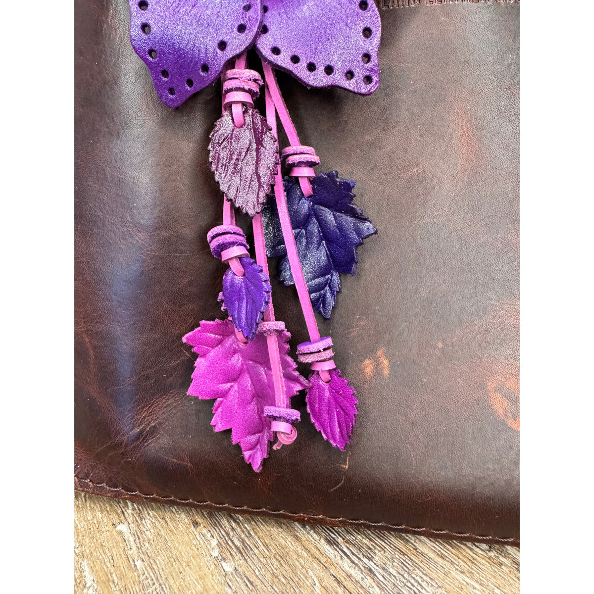 Purple Leather Purse Charm Genuine Leather