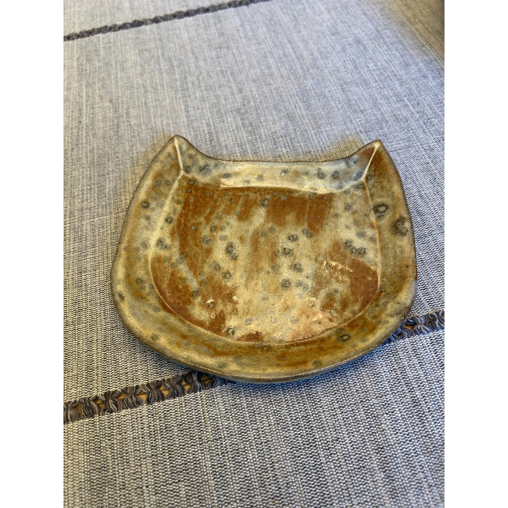 Ceramic Tabby Cat Shaped Trinket Dish Bowl Home Decor Handmade Art West Hills