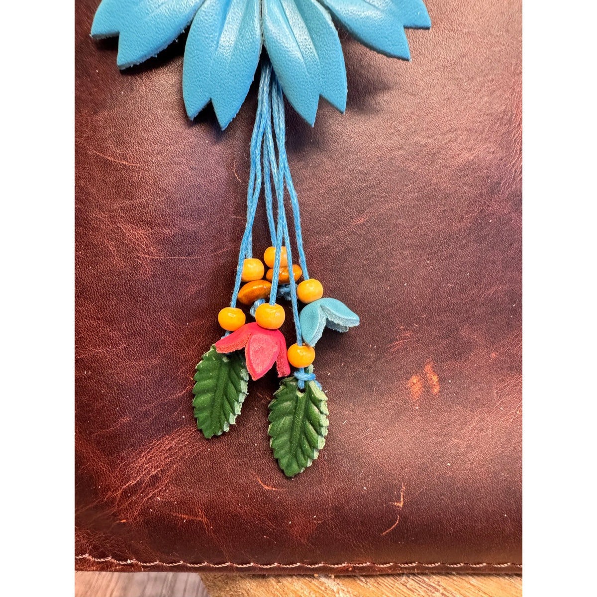Blue Dahlia Purse Charm Genuine Leather Flower Blue Bag Charm NEW FAST SHIP