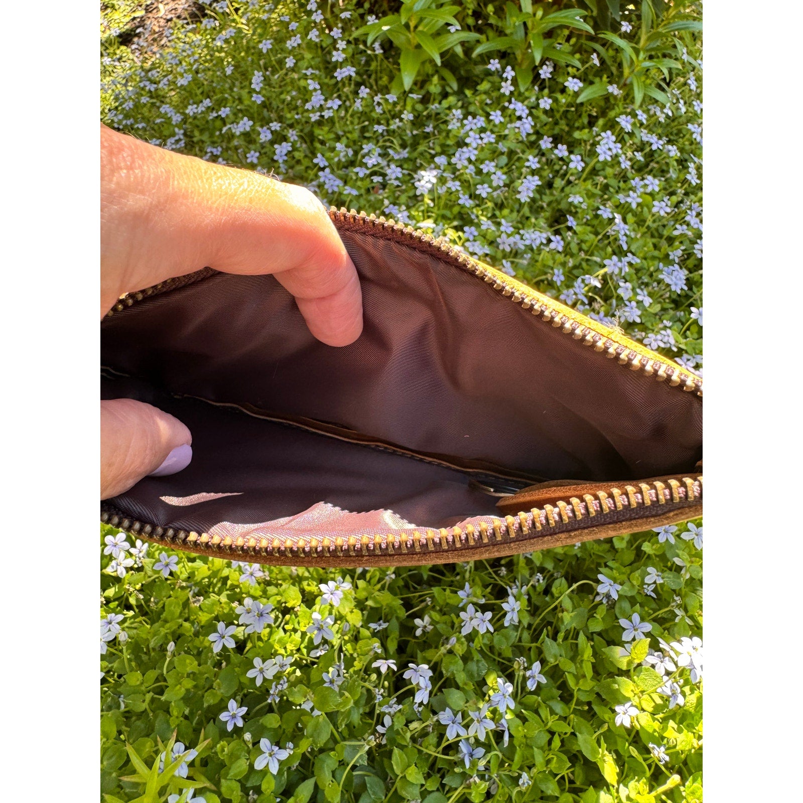 Genuine Leather Honey Brown Makeup Bag Artist Pouch Leather Wristlet Bag