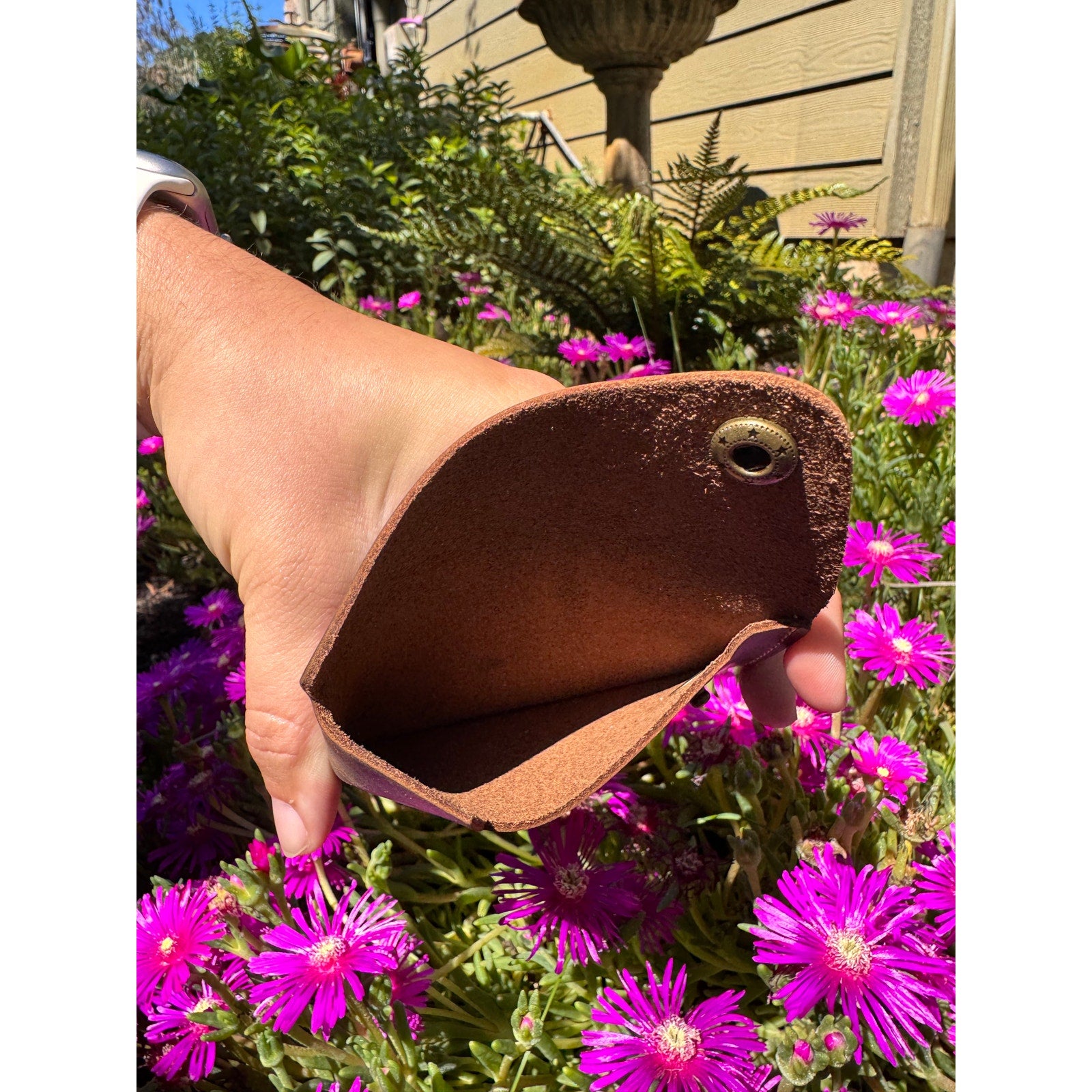 Genuine Leather Wallet  DARK BROWN Side Snap Credit Card Holder Brown Wallet