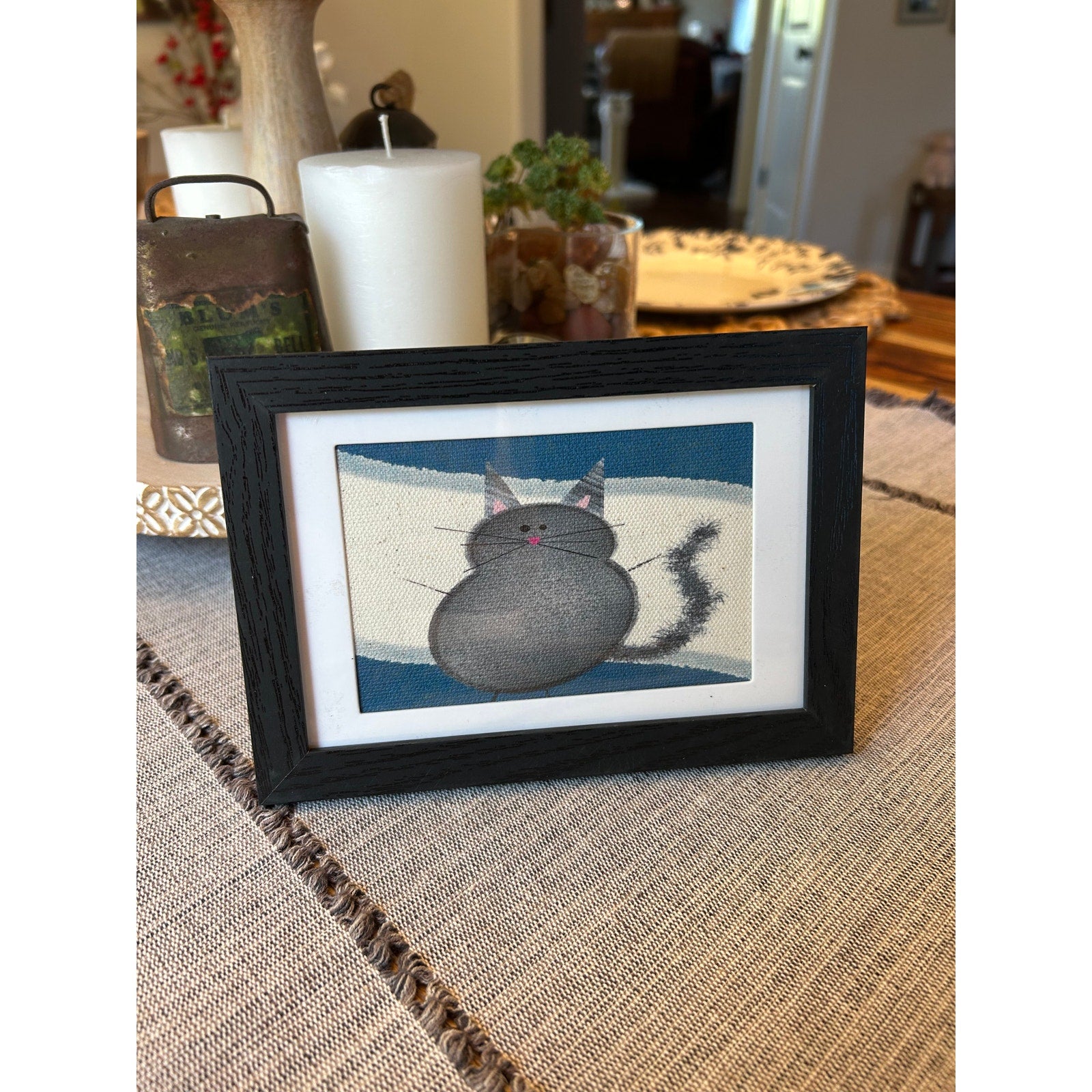 Black Cat Kitty Cat Mini Picture Frame Original Art 6 x 4 Cat Lover Gift