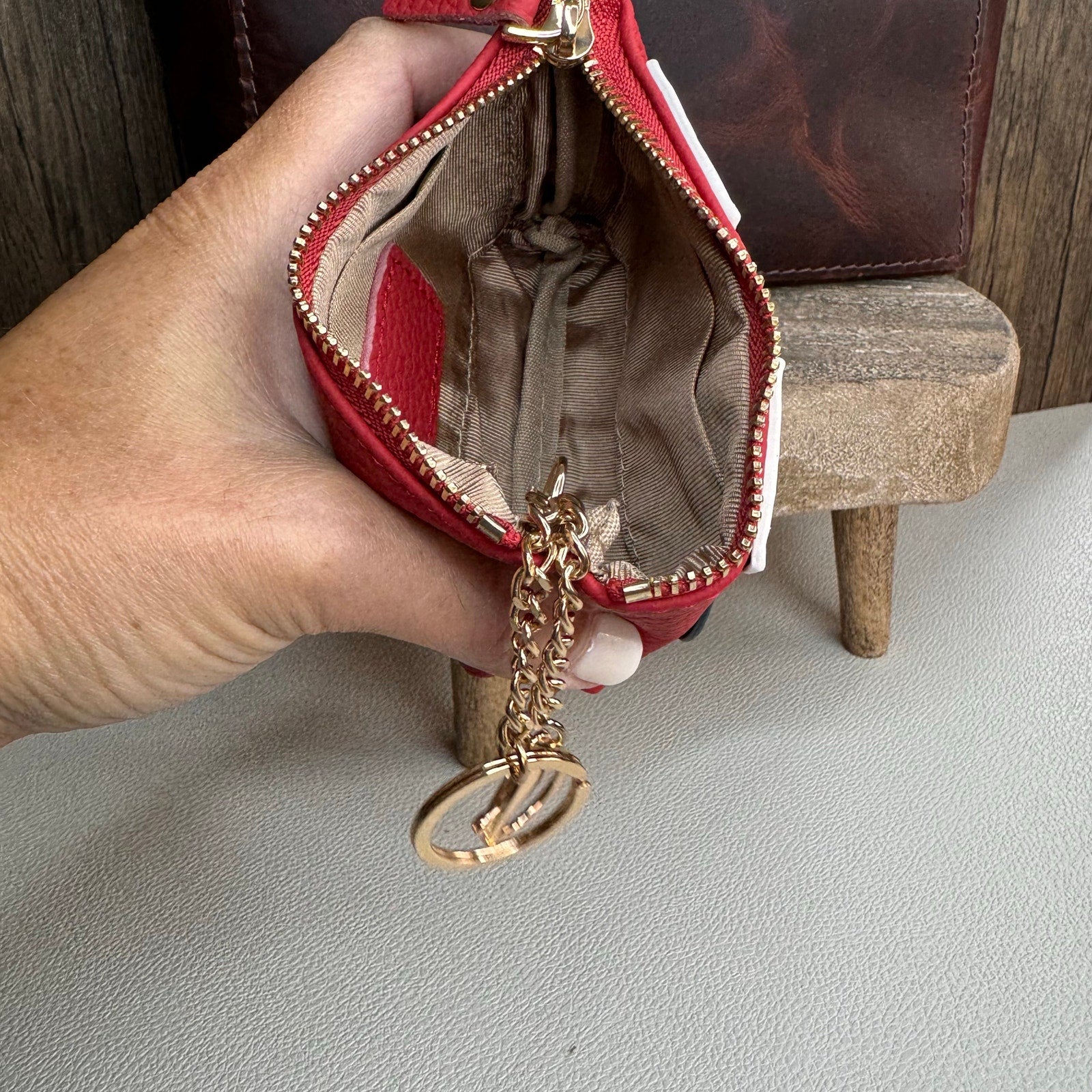 Flower Coin Purse Red Wallet Genuine Red Leather Wallet NEW FAST SHIP 5.25 x3.5