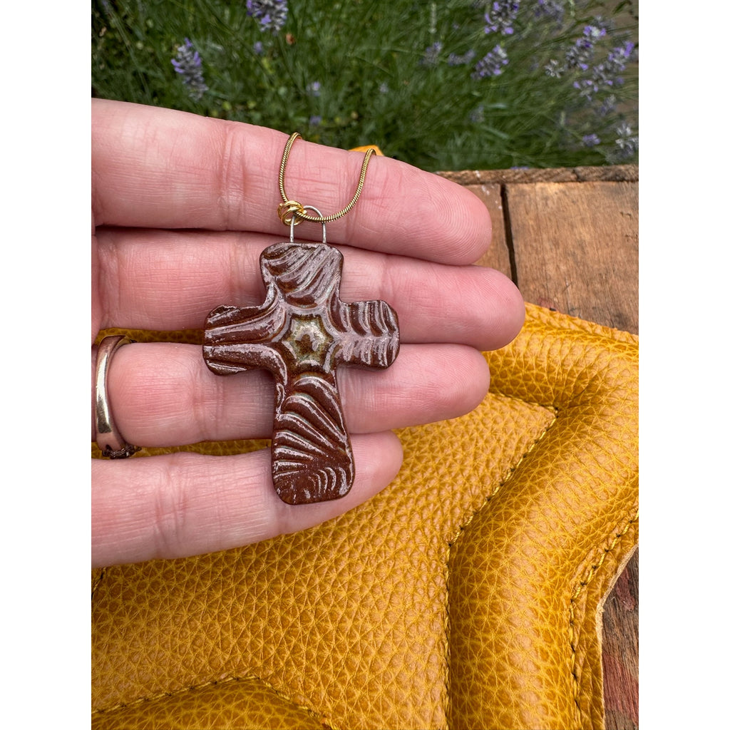 Ceramic Kiln Fired Cross Necklace Handcrafted Cross Pendant Jewelry Ceramics