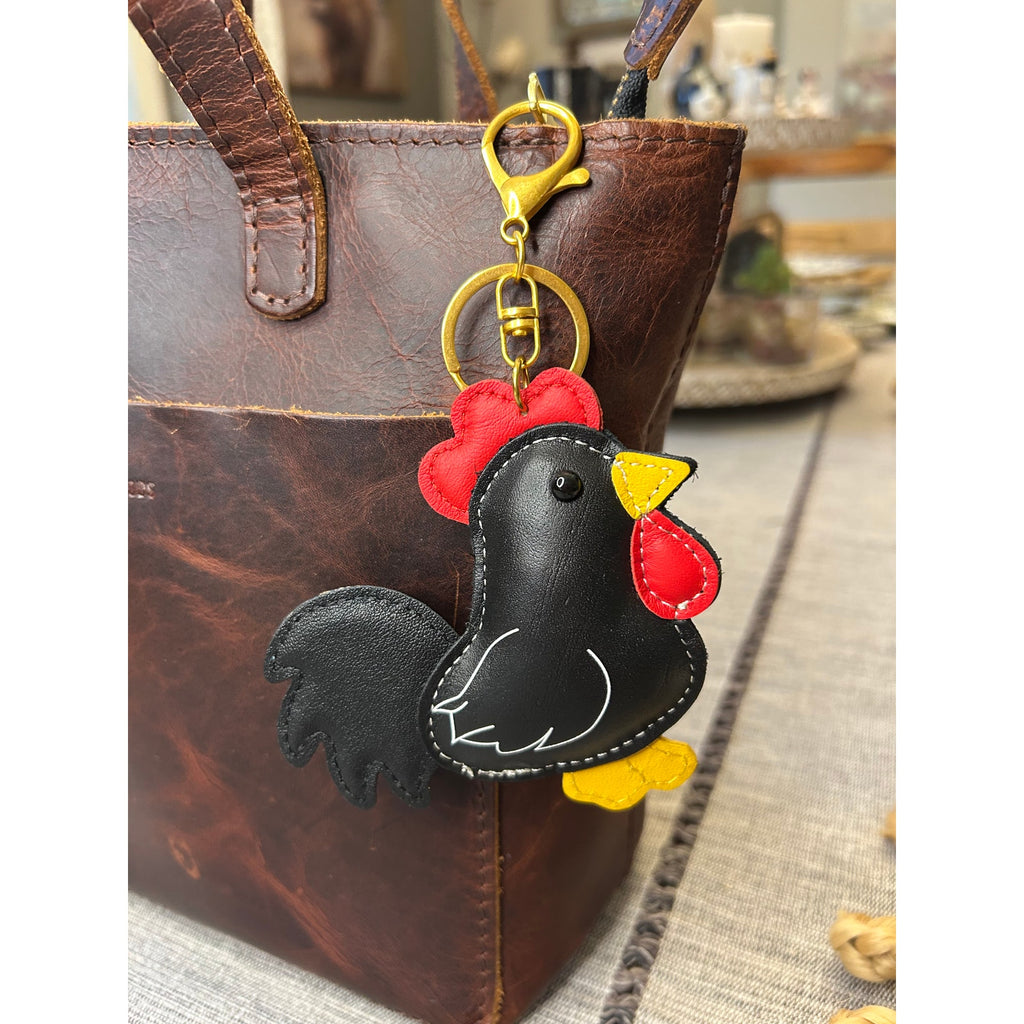 Chicken Bag Charm Genuine Leather Black Chicken Purse Charm Black Accessories