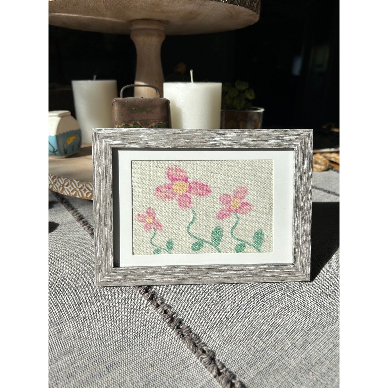 Pink Daisy Flowers Mini Picture Frame 6 x 4 Original Wall Art Canvas Printed