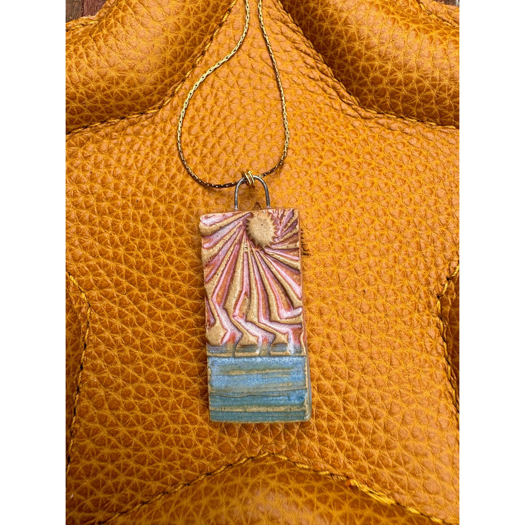 Sunburst Kiln Fired Ceramic Necklace Ceramic Rectangle Pendant Jewelry Necklace