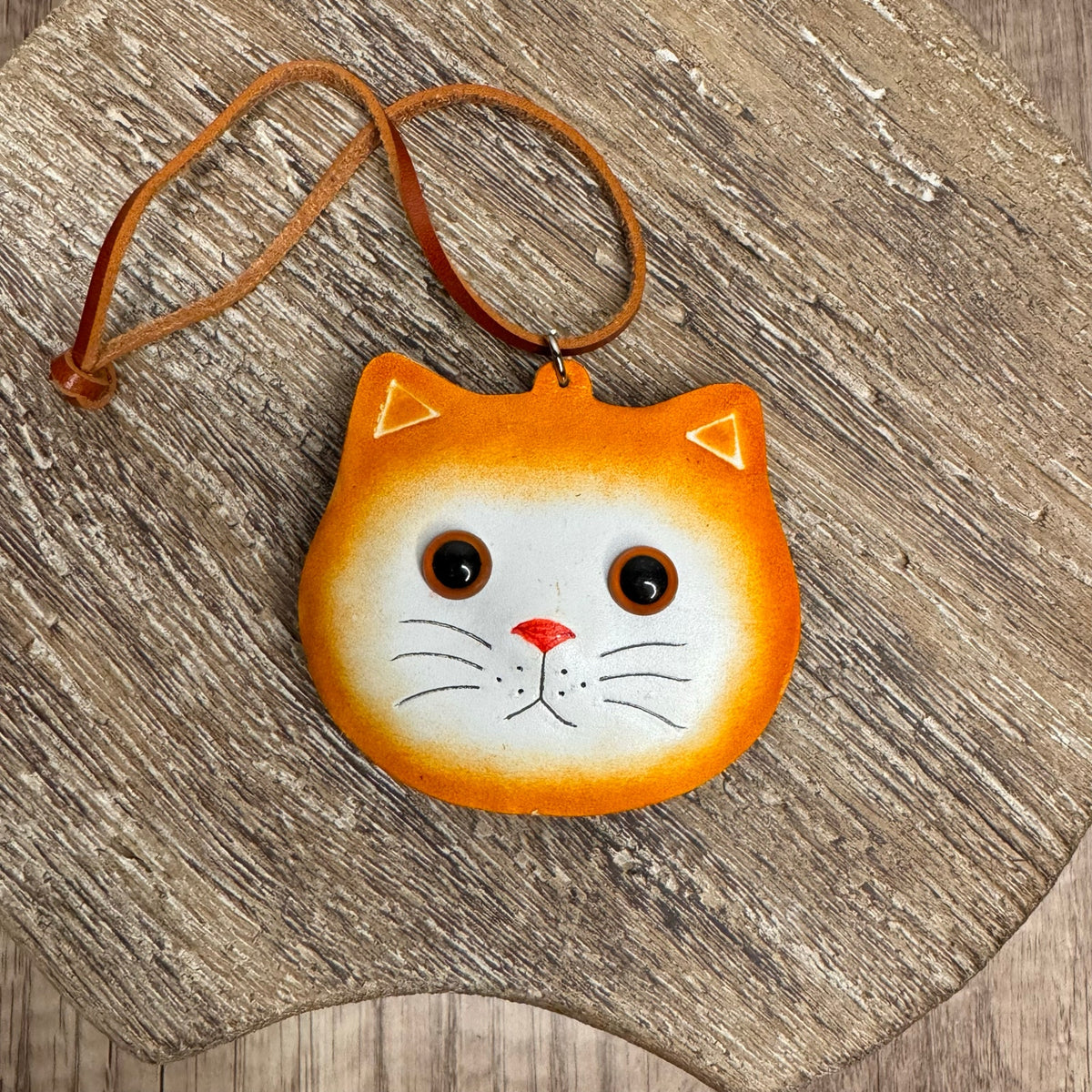 Genuine Leather Ginger Cat Purse Charm Leather Hand Painted  Orange Bag Charm