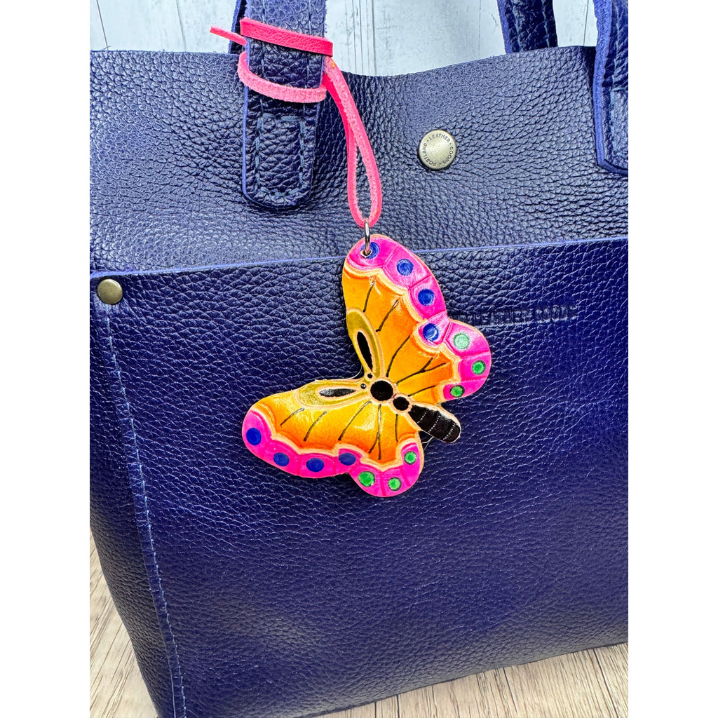 Genuine Leather Butterfly Purse Charm Leather Hand Painted Spring Bag Charm NEW