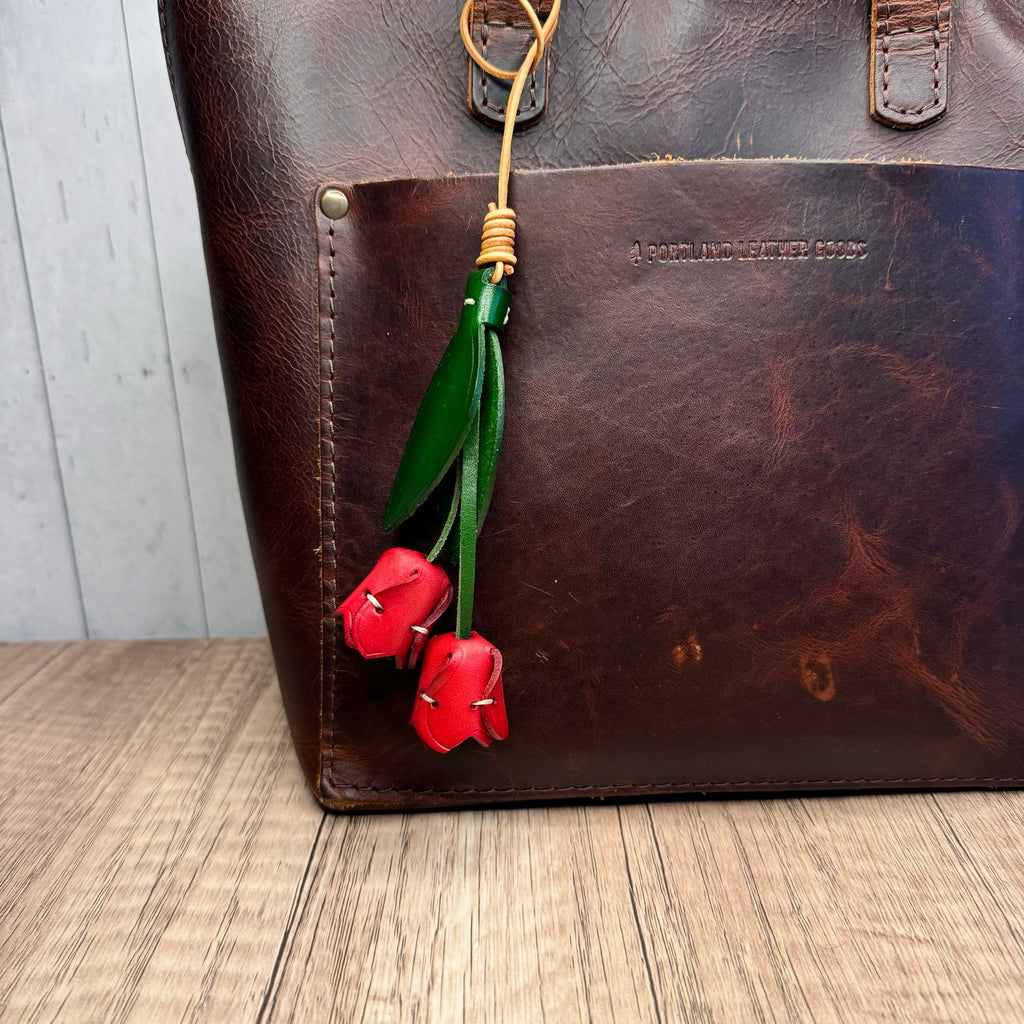 Genuine Leather Red Tulip Bag Charm Tulip Spring Red Flower Leather Charm