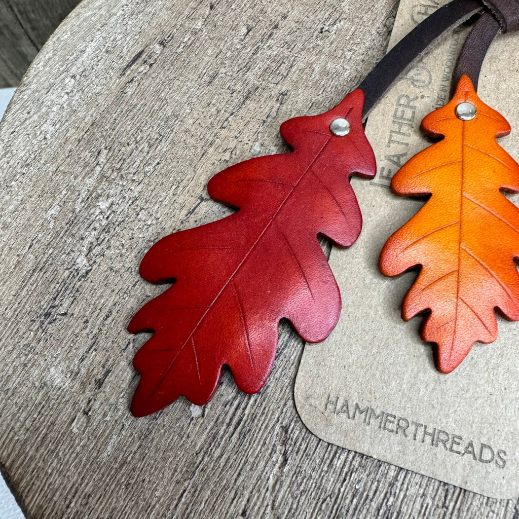 Leather Purse Charm Oak Tree Leaf Bag Charm Genuine Leather Purse Keychain NEW