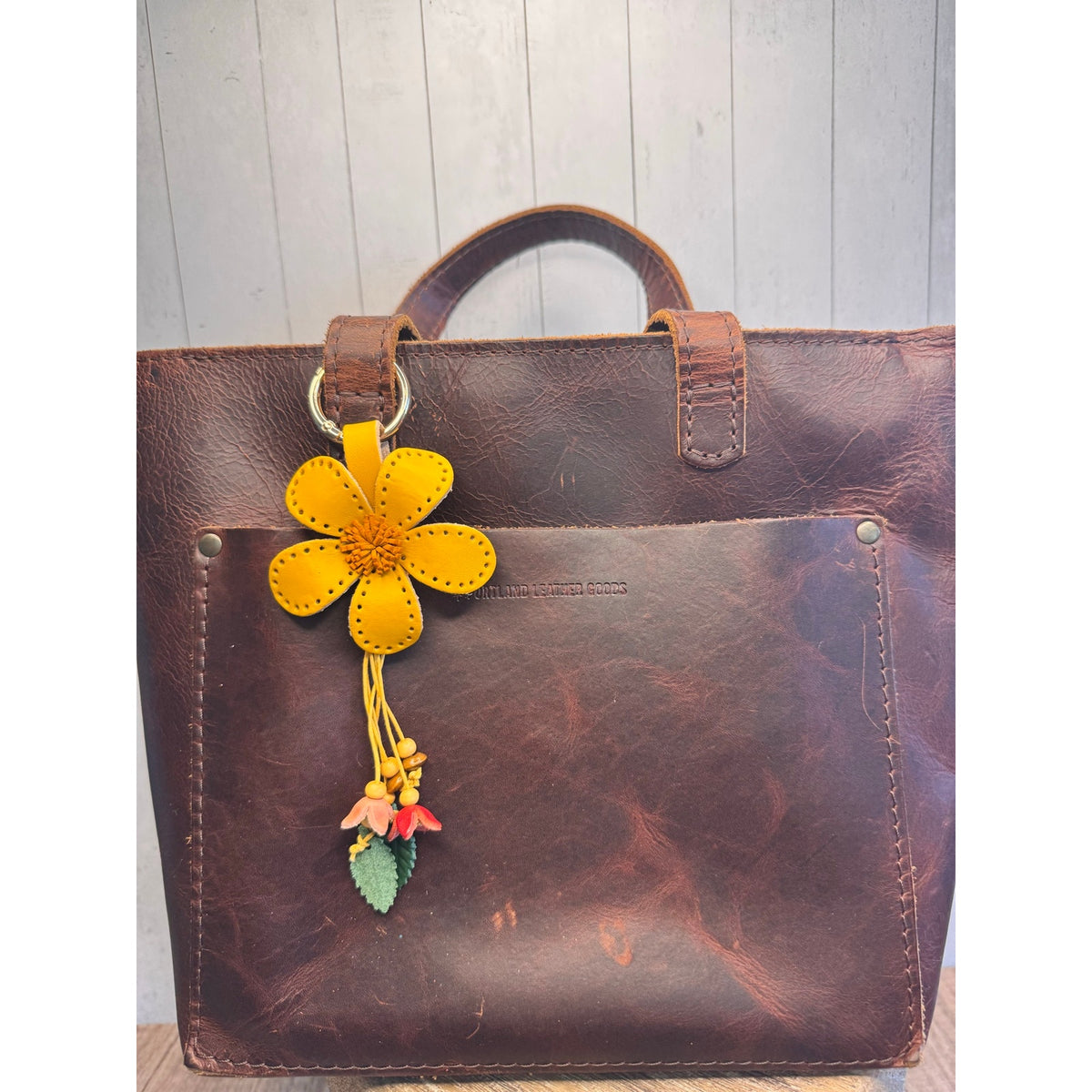 Yellow Daisy Purse Charm Genuine Leather Flower Yellow Bag Charm NEW FAST SHIP