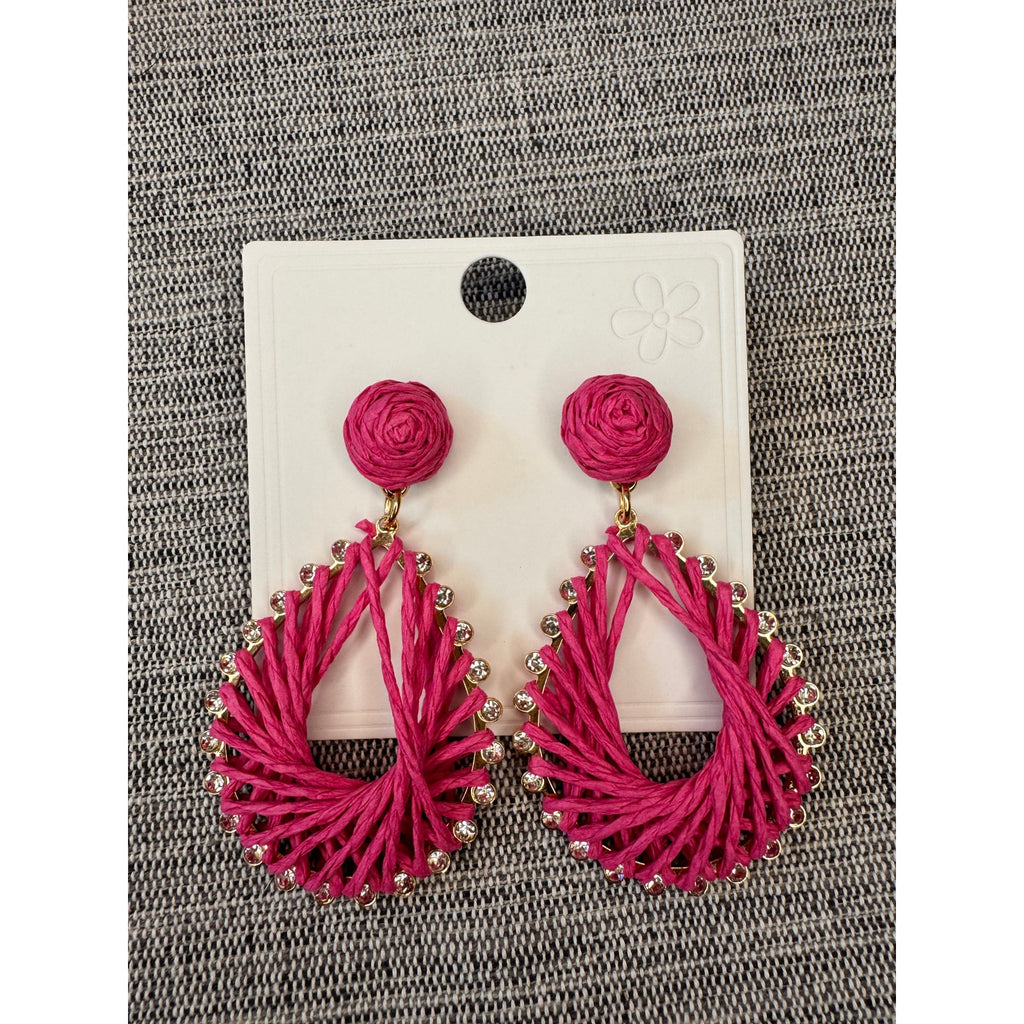 Pink Rattan Woven Earrings Boho Earrings Bright Pink Accessories NEW!