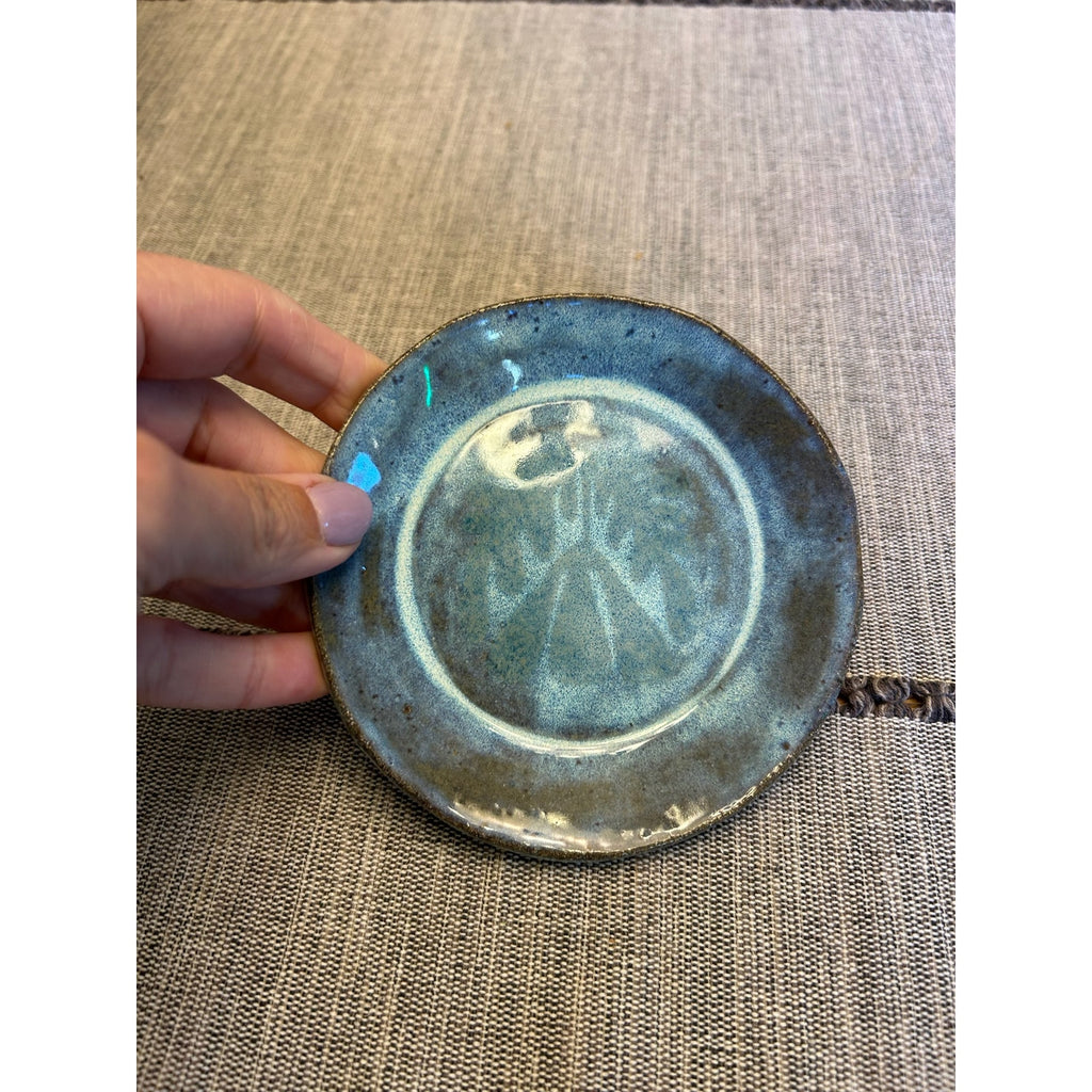 Blue Pottery Trinket Dish Bowl Jewelry Holder Round Soap Dish Sea Blue Gift