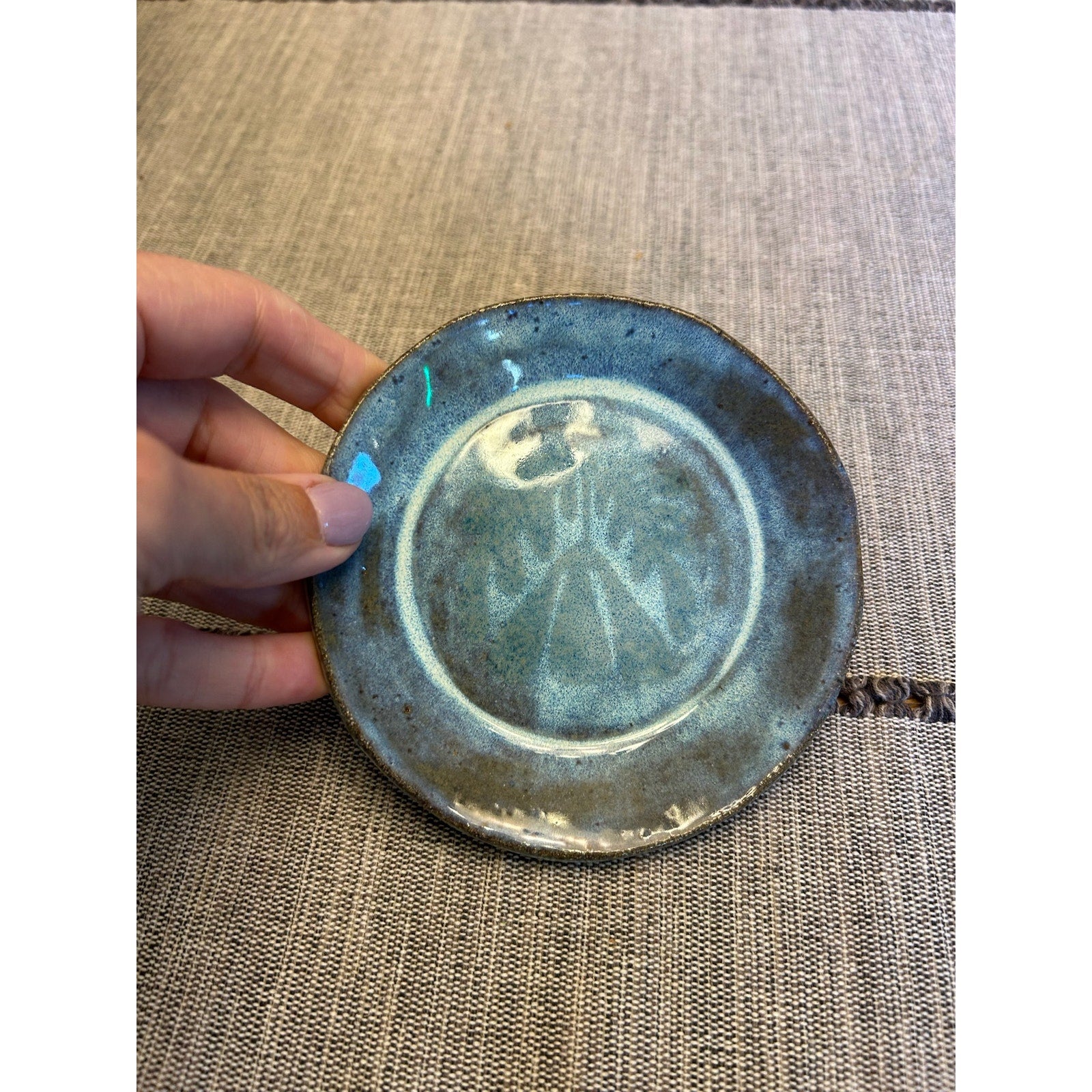 Blue Pottery Trinket Dish Bowl Jewelry Holder Round Soap Dish Sea Blue Gift