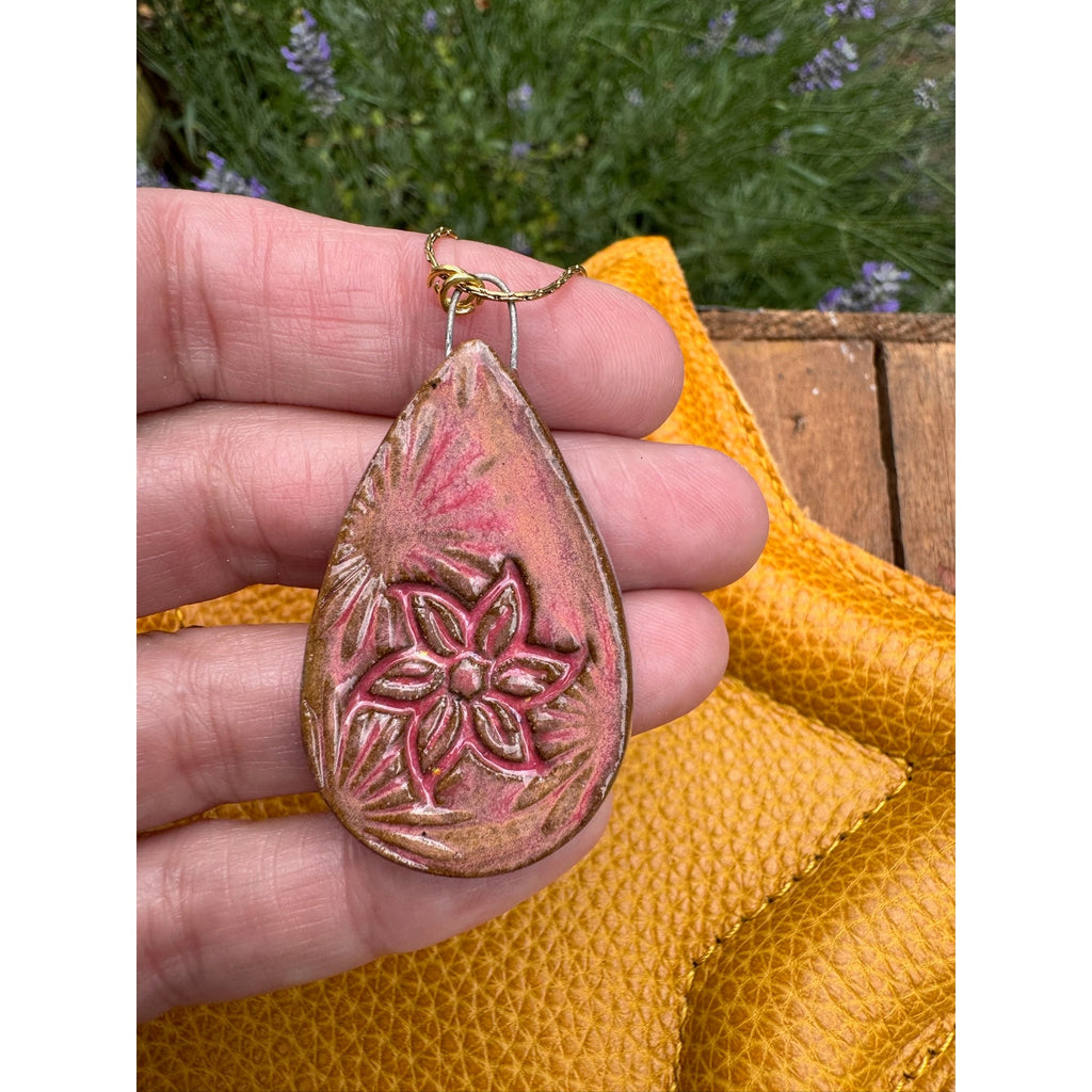 Teardrop Pendant Necklace Ceramic Kiln Fired Handcrafted Pendant Jewelry