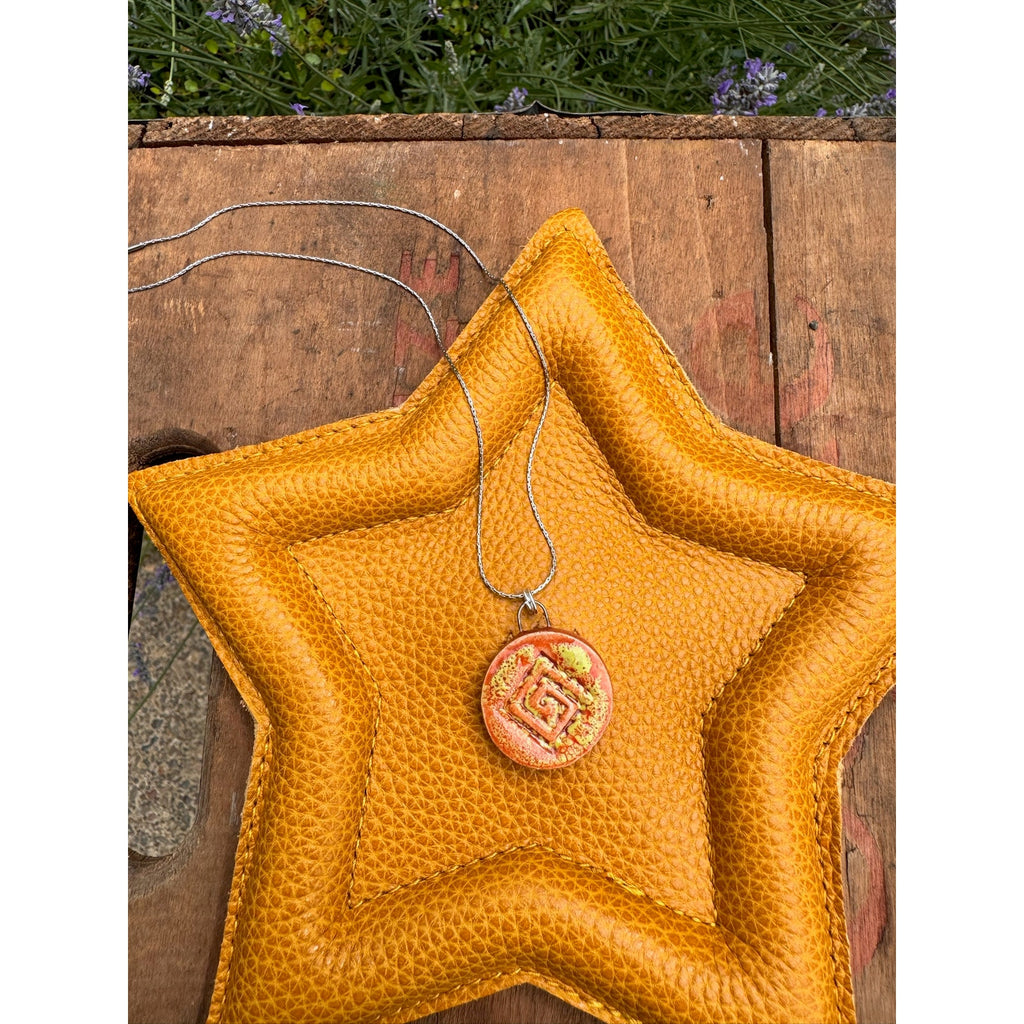 Boho Round Pendant Necklace Orange Yellow Jewelry Boho Pottery Necklace
