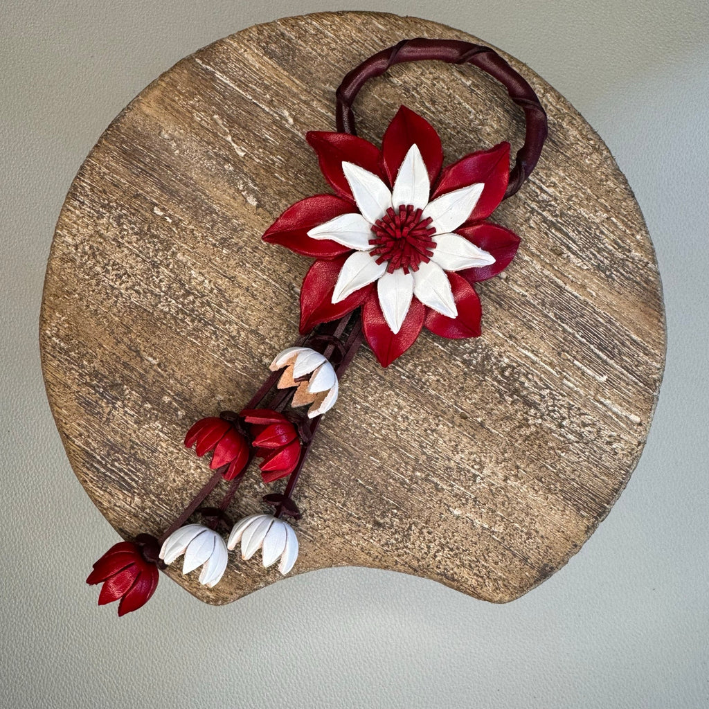 Leather Flower Purse Charm Genuine Leather Poinsettia Bag Charm Red Flower Flair