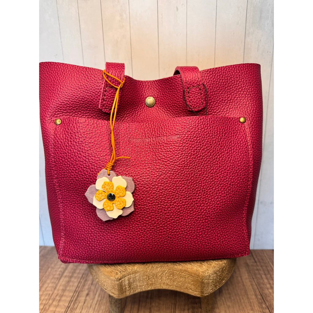 Leather Flower Bag Charm Yellow White Purple Flower Purse Charm Genuine Leather