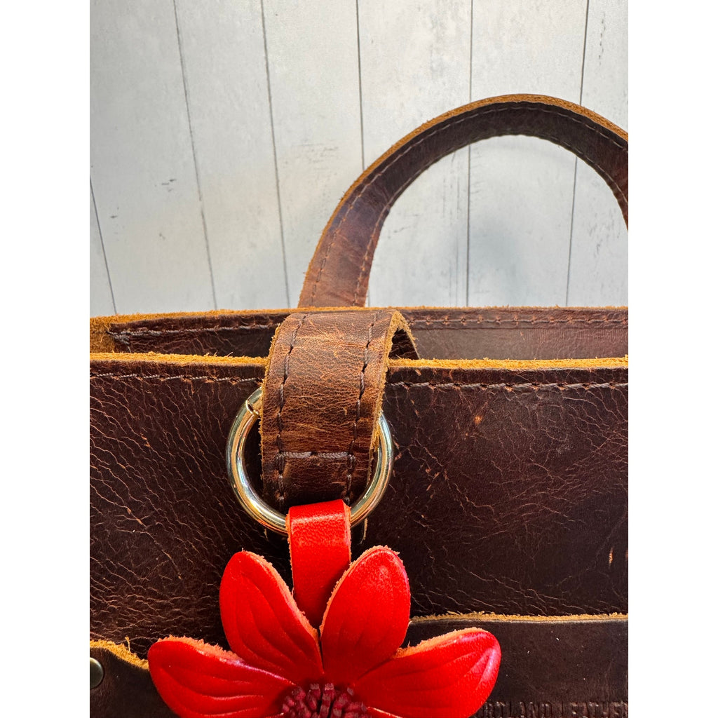 Red Summer Daisy Purse Charm Genuine Leather Summer Flower Bag Charm NEW!