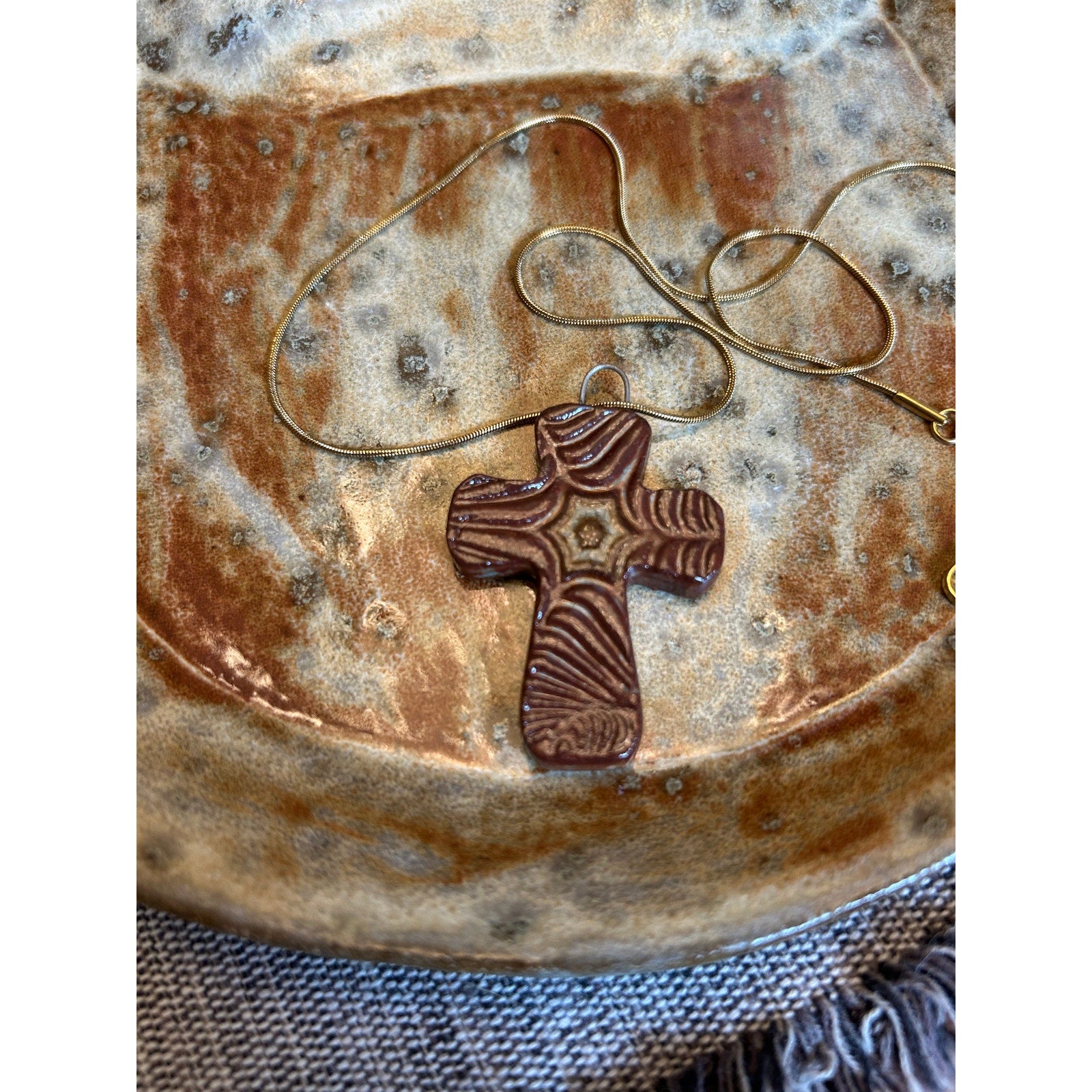 Ceramic Cross Pendant Necklace Handcrafted Jewelry Neutral Necklace with Cross