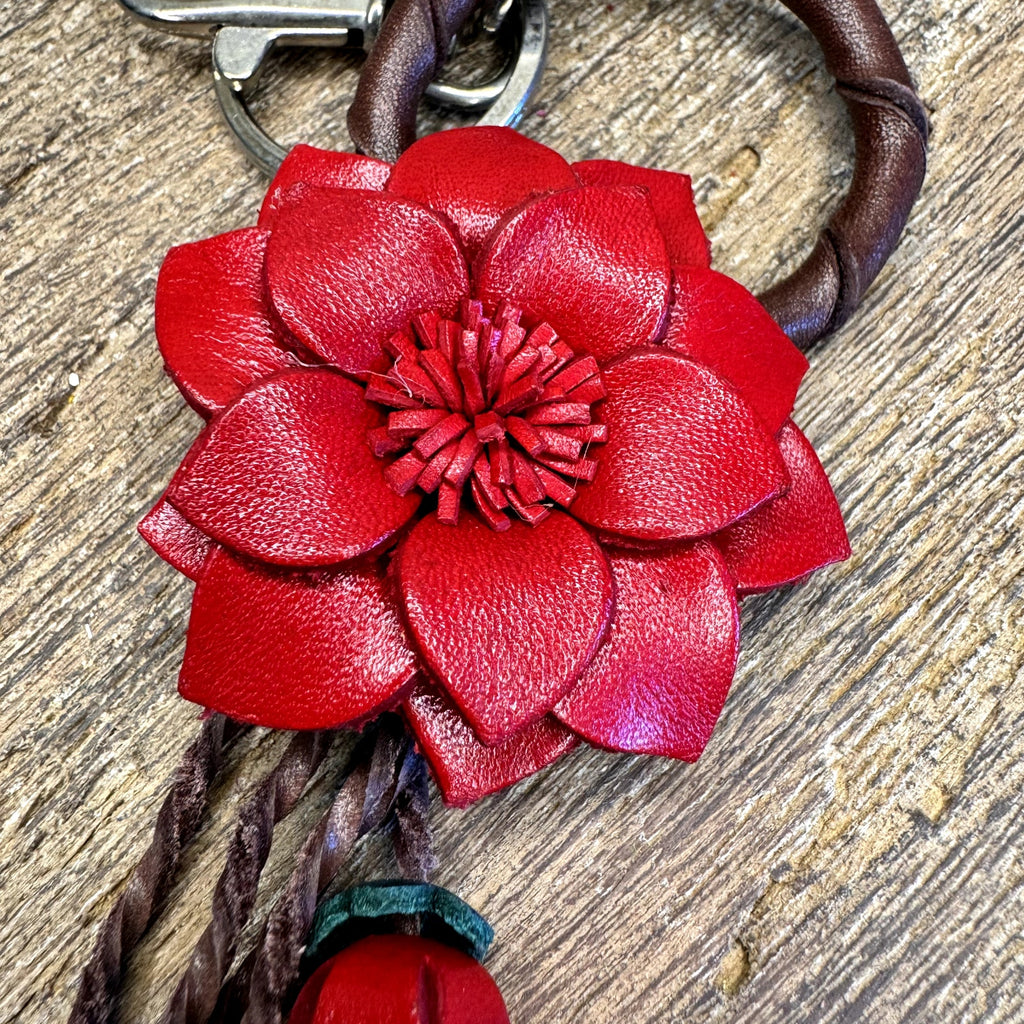Leather Red Flower Purse Charm Genuine Leather Bag Charm NEW FAST SHIP