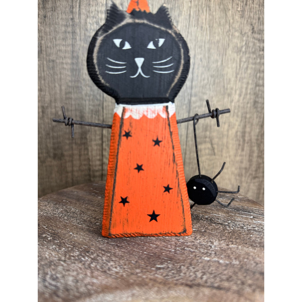 Rustic Halloween Home Decor Sitter Wood Black Cat Fall Autumn FAST SHIP NEW