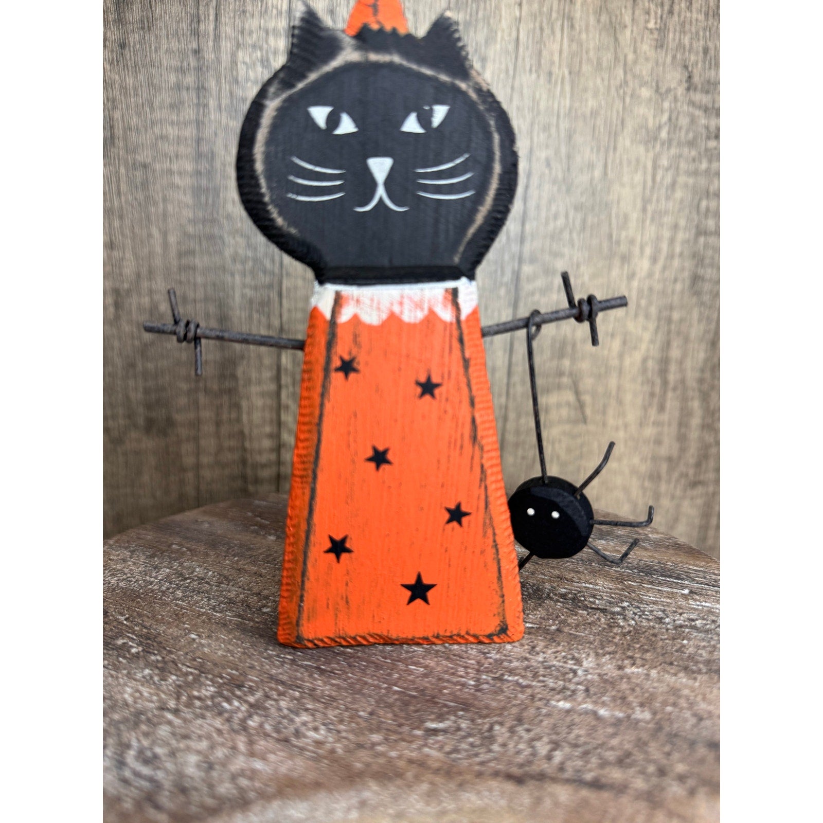 Rustic Halloween Home Decor Sitter Wood Black Cat Fall Autumn FAST SHIP NEW