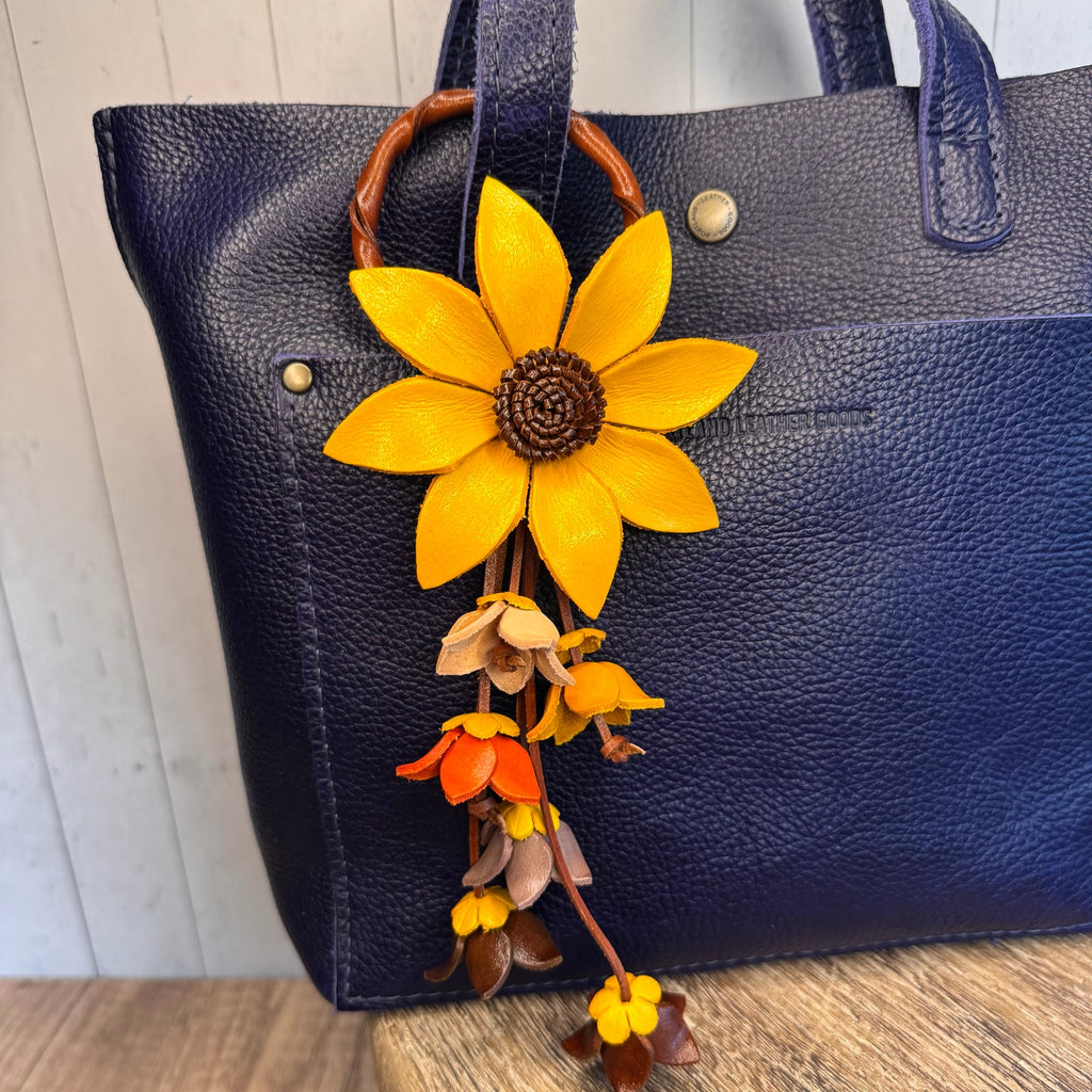 Leather Purse Charm Yellow Flower Charm Genuine Leather Daisy Bag Charm NEW!