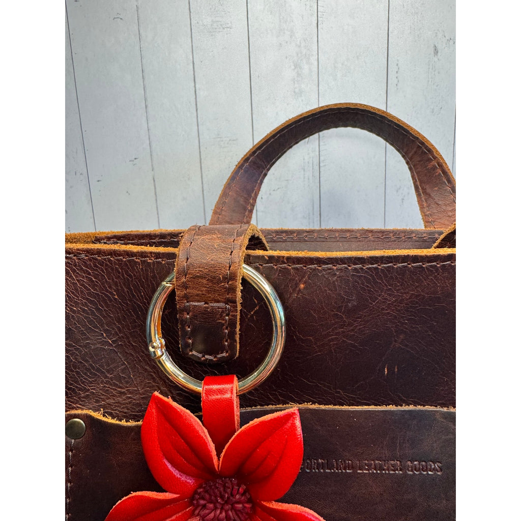 Red Flower Daisy Purse Charm Genuine Leather Flower Red Bag Charm NEW!