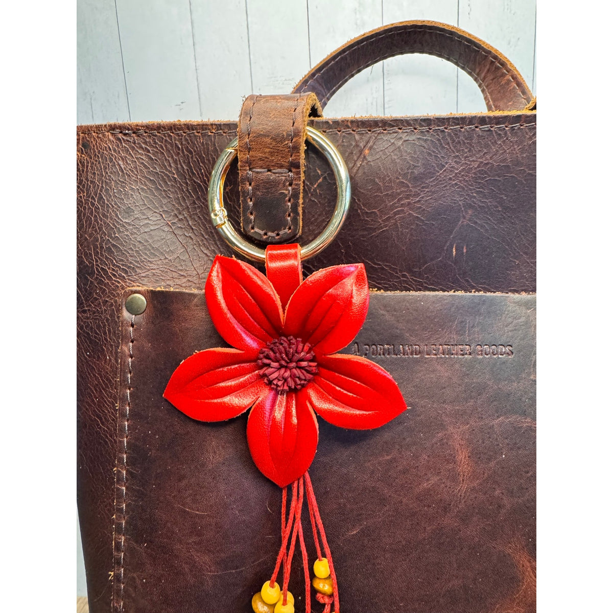 Red Flower Daisy Purse Charm Genuine Leather Flower Red Bag Charm NEW!