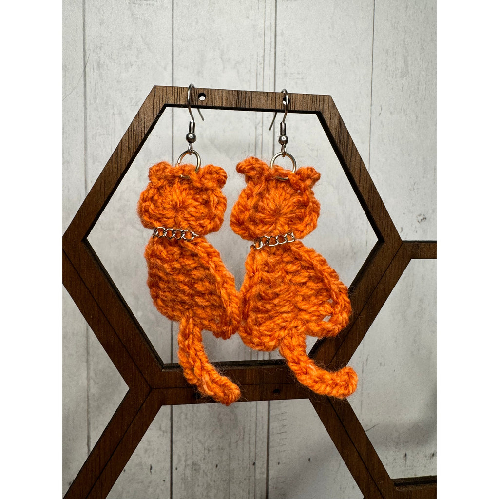 Ginger Cat Crochet Earrings Orange Kitty Accessories Orange Cat Earrings