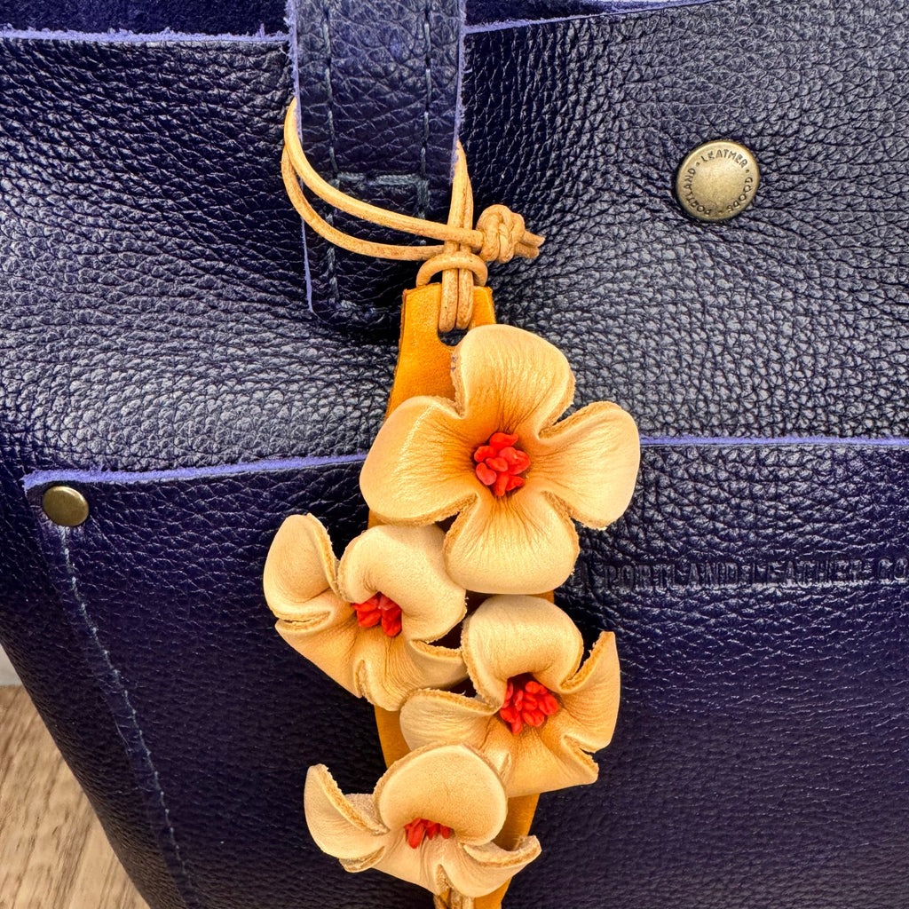 Genuine Leather Peach Hibiscus Flower Bag Charm Crossbody Purse Bag NEW