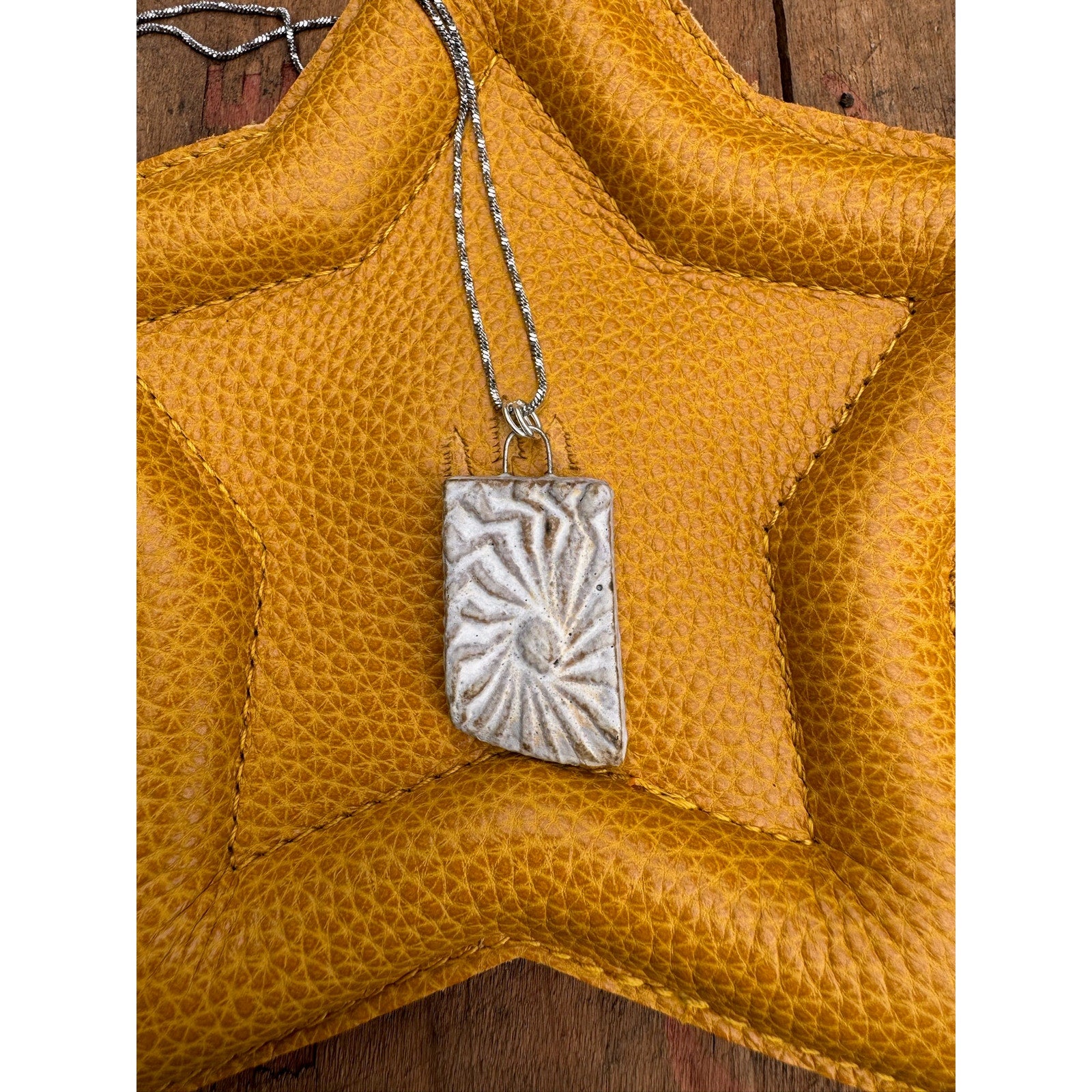 Kiln Fired Off White Pendant Necklace Handcrafted Ceramic Sunburst Jewelry