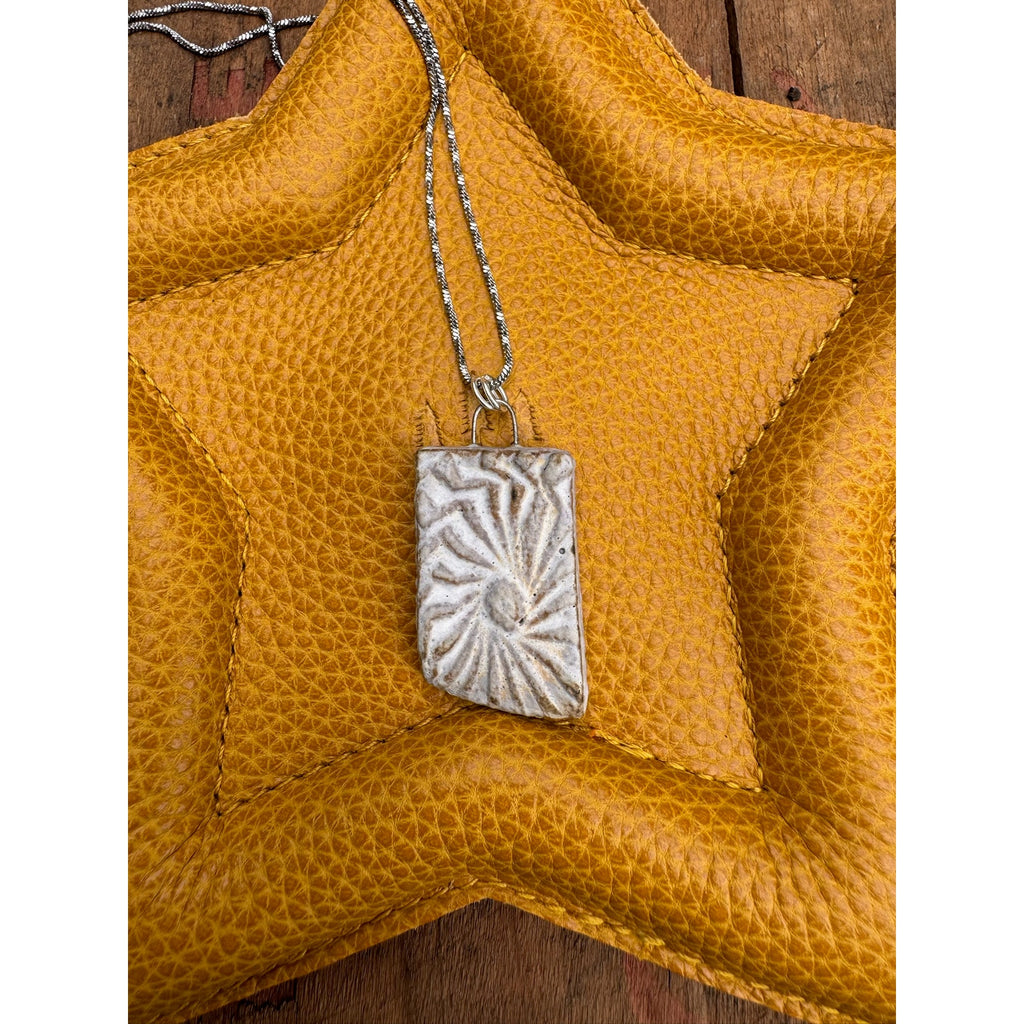 Kiln Fired Off White Pendant Necklace Handcrafted Ceramic Sunburst Jewelry