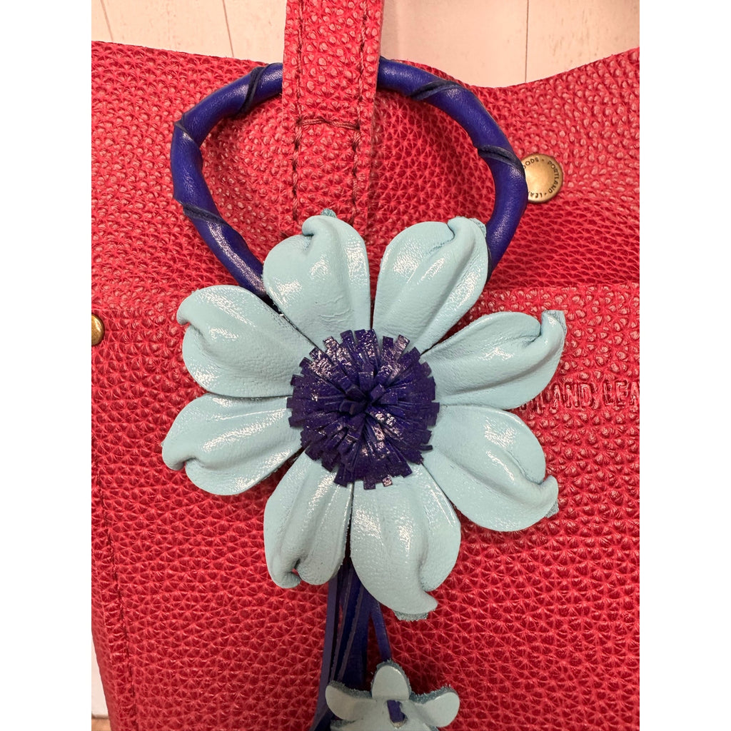 Blue Leather Purse Charm Blue Flower Charm Genuine Leather Daisy Bag Charm NEW!