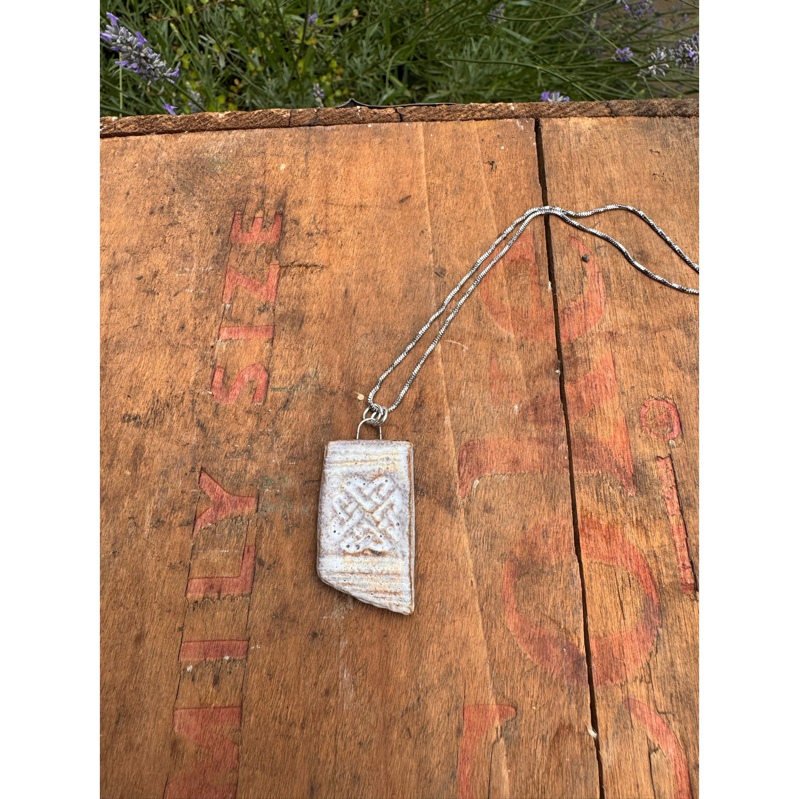 Ceramic Off White Pendant Necklace Handcrafted Jewelry Neutral Necklace