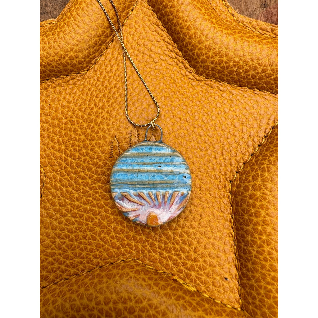 Rising Sun Pendant Necklace Ceramic Kiln Fired Handcrafted Pendant Jewelry