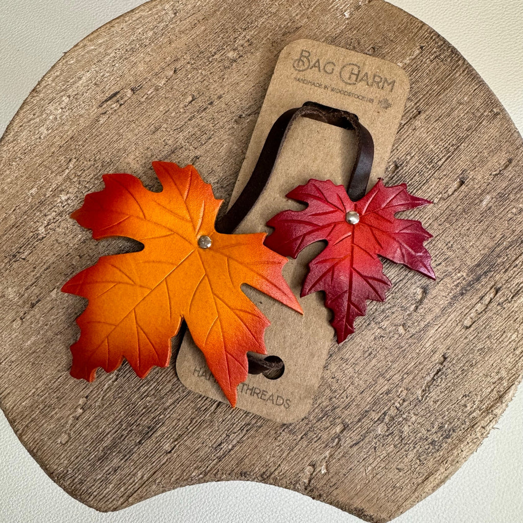 Leather Purse Charm Maple Leaf Bag Charm Genuine Leather Purse Keychain NEW
