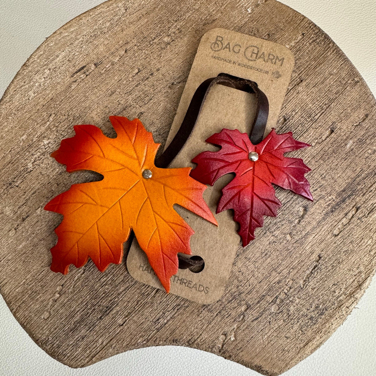 Leather Purse Charm Maple Leaf Bag Charm Genuine Leather Purse Keychain NEW