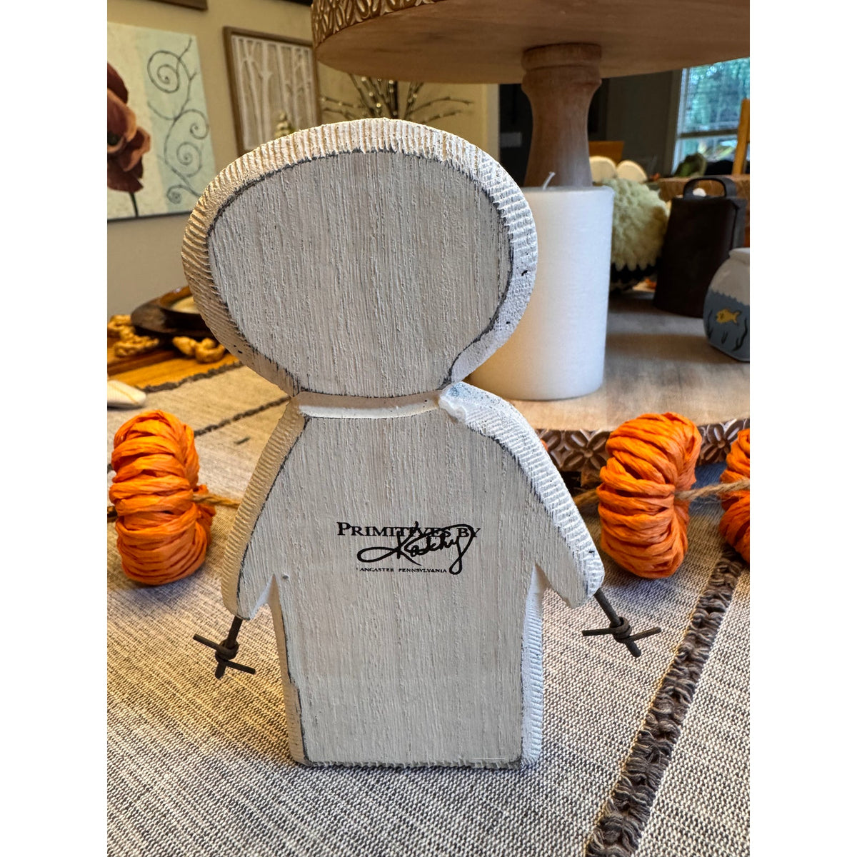 Set of 4 Fall Rustic Home Decor Wood Mummy Kitty Candy Corn Yarn Ghost