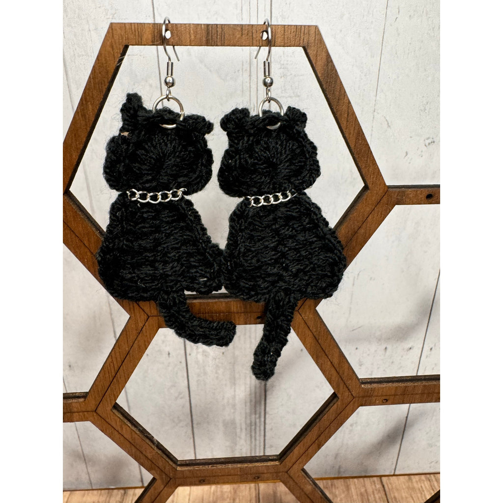 Black Cat Crochet Earrings Black Kitty Accessories Black Earrings NEW FAST SHIP