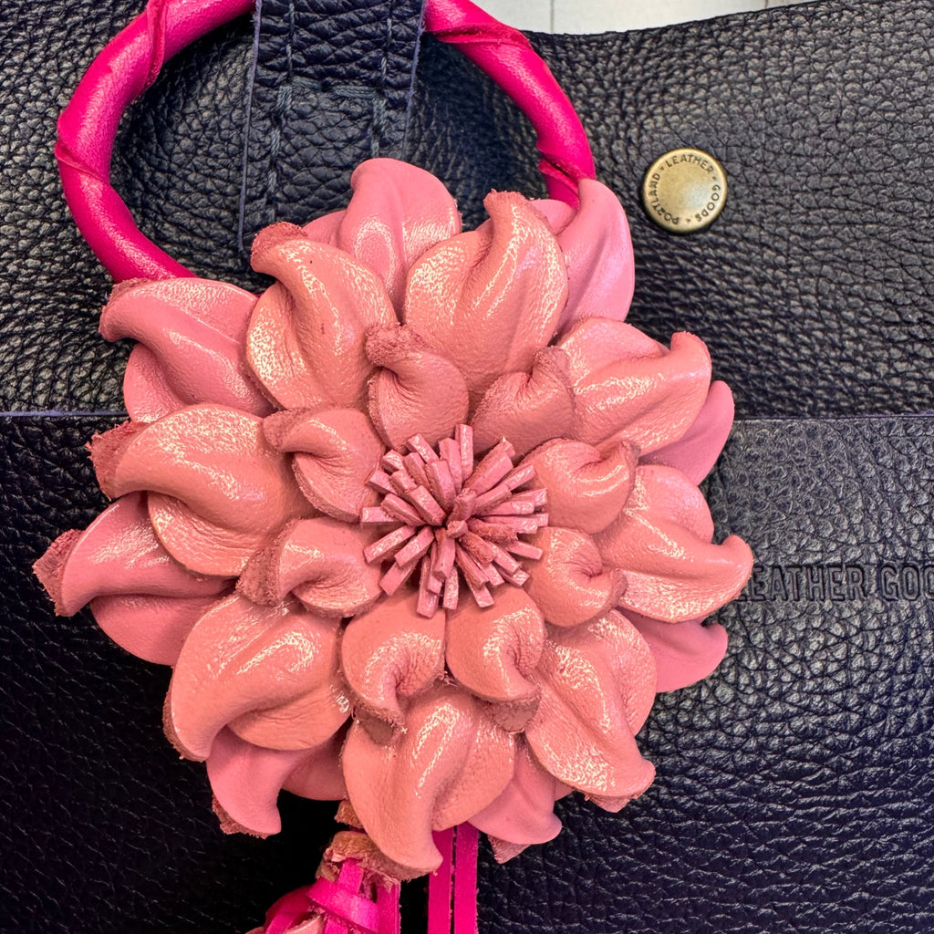 Leather Flower Purse Charm Genuine Leather Pink Mum Bag Charm NEW FAST SHIP