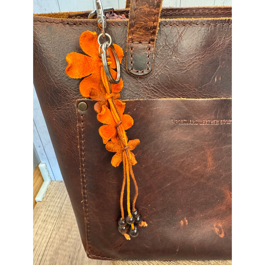 Plumeria Flower Bag Charm Genuine Leather Flower Bag Charm Orange Flower Charm