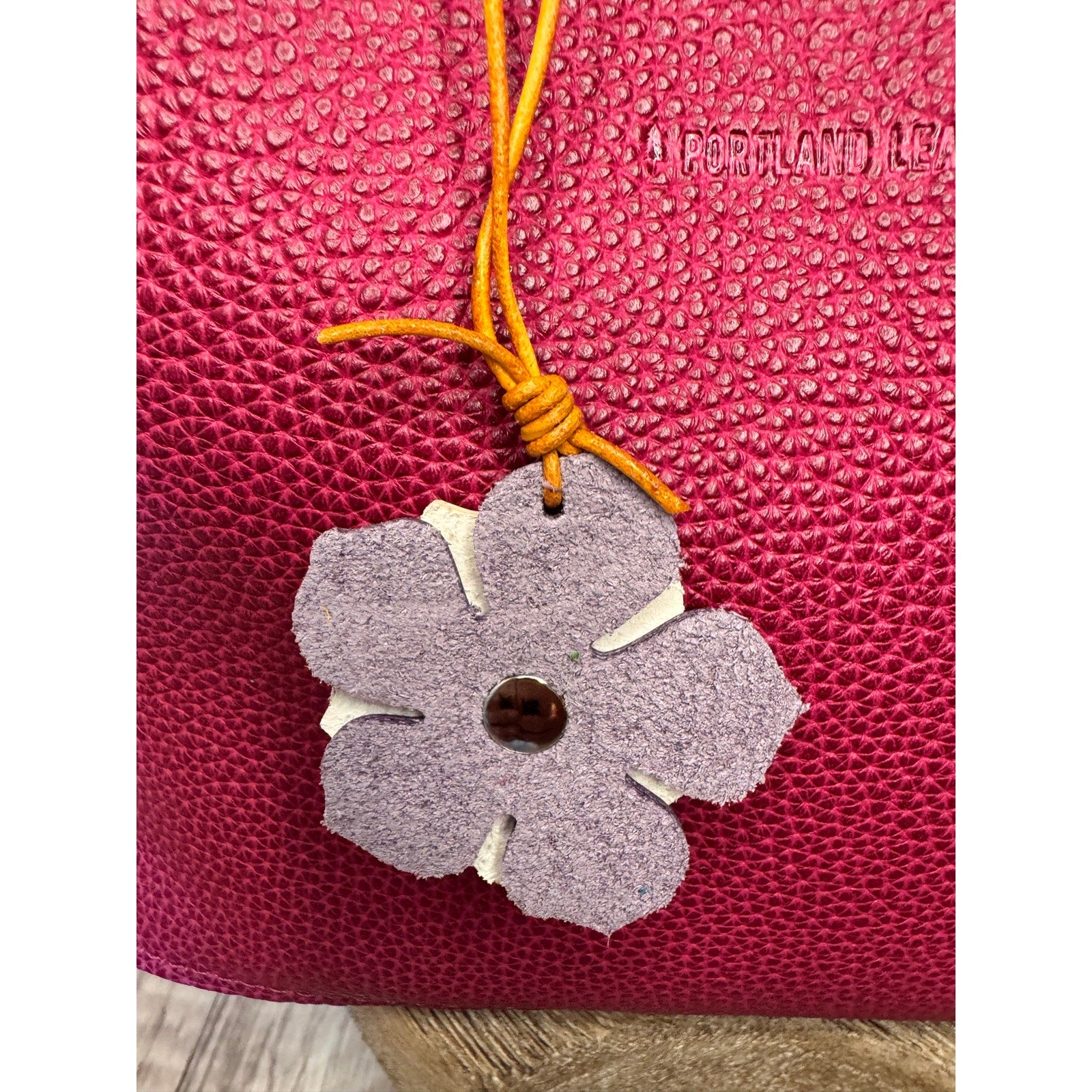 Leather Flower Bag Charm Yellow White Purple Flower Charm Genuine Leather 2 in