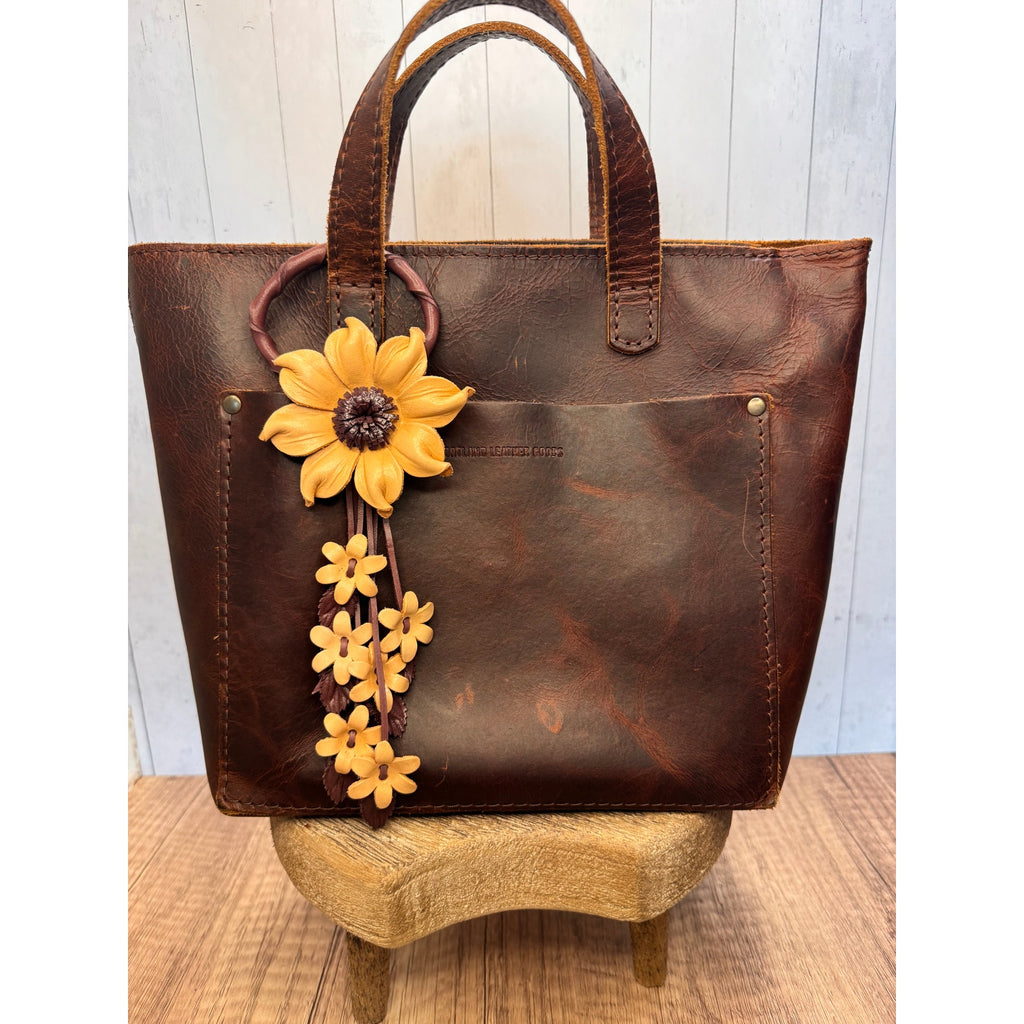 Cream Neutral Daisy Leather Flower Purse Charm Genuine Leather Beige Bag Charm