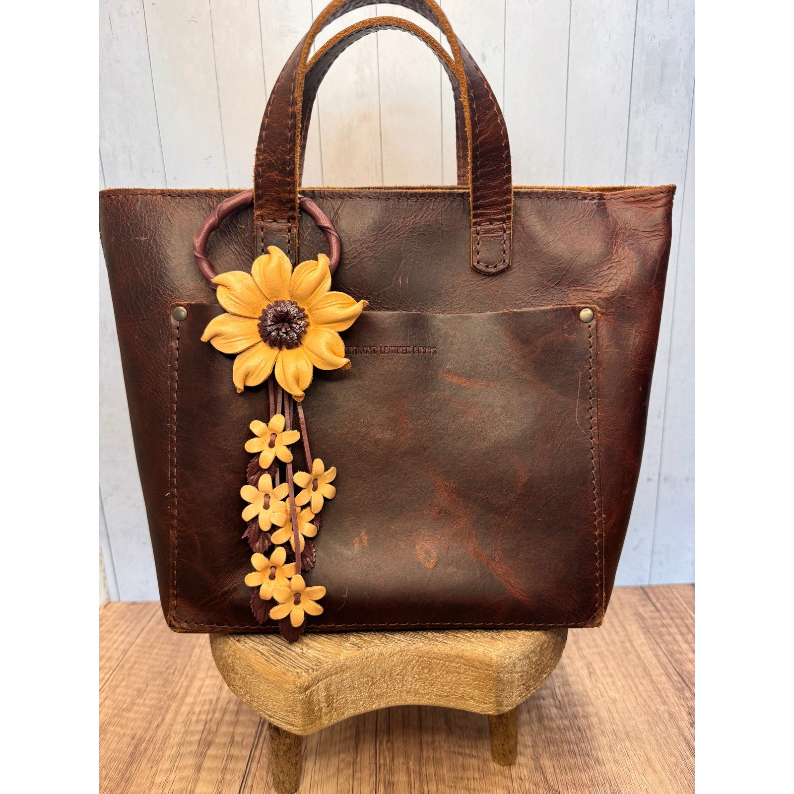 Cream Neutral Daisy Leather Flower Purse Charm Genuine Leather Beige Bag Charm