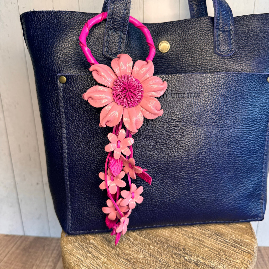 Pink Dahlia Leather Flower Purse Charm Genuine Leather Pink Flower Bag Charm NEW